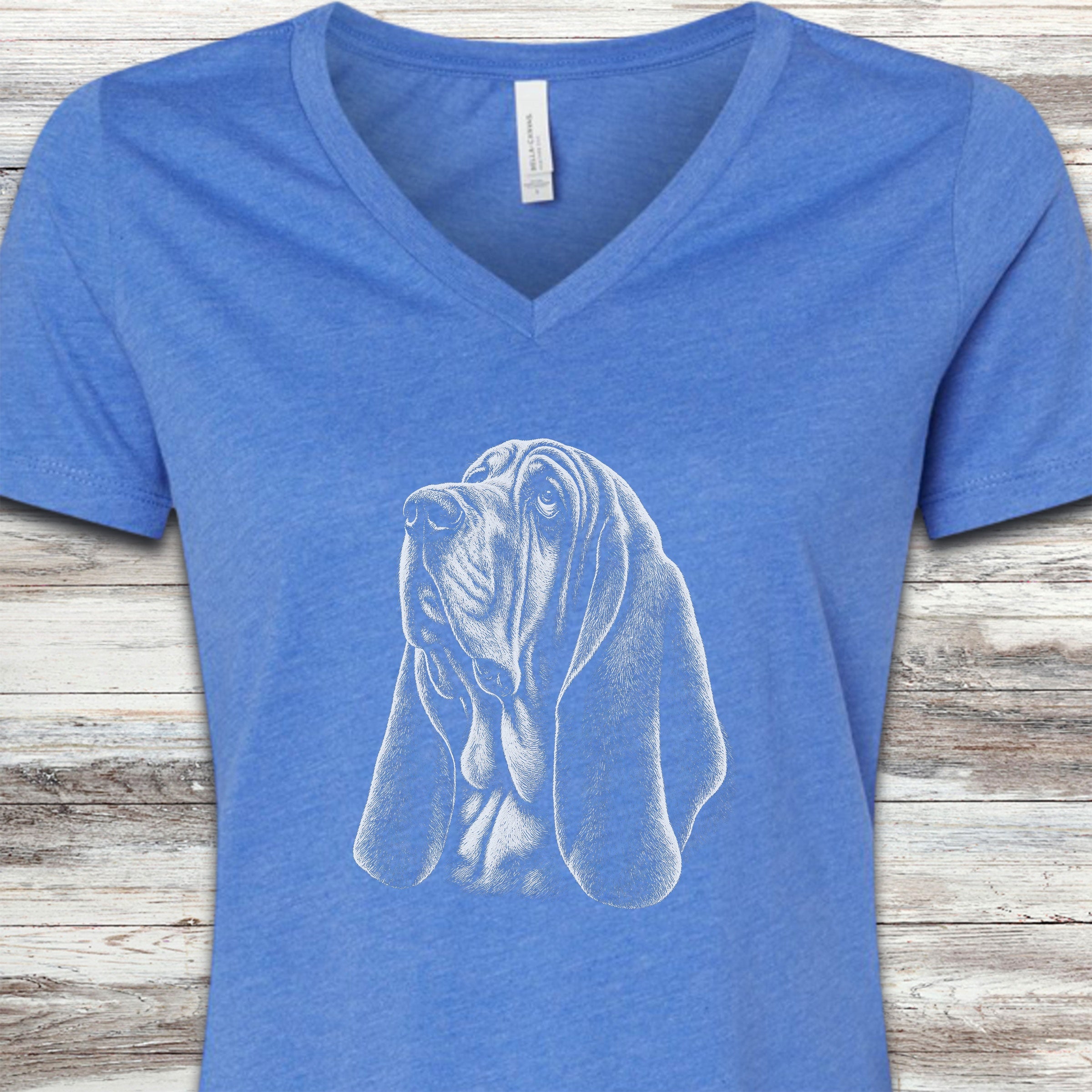 Basset Hound Loyalty V-Neck Tee - Heather True Royal