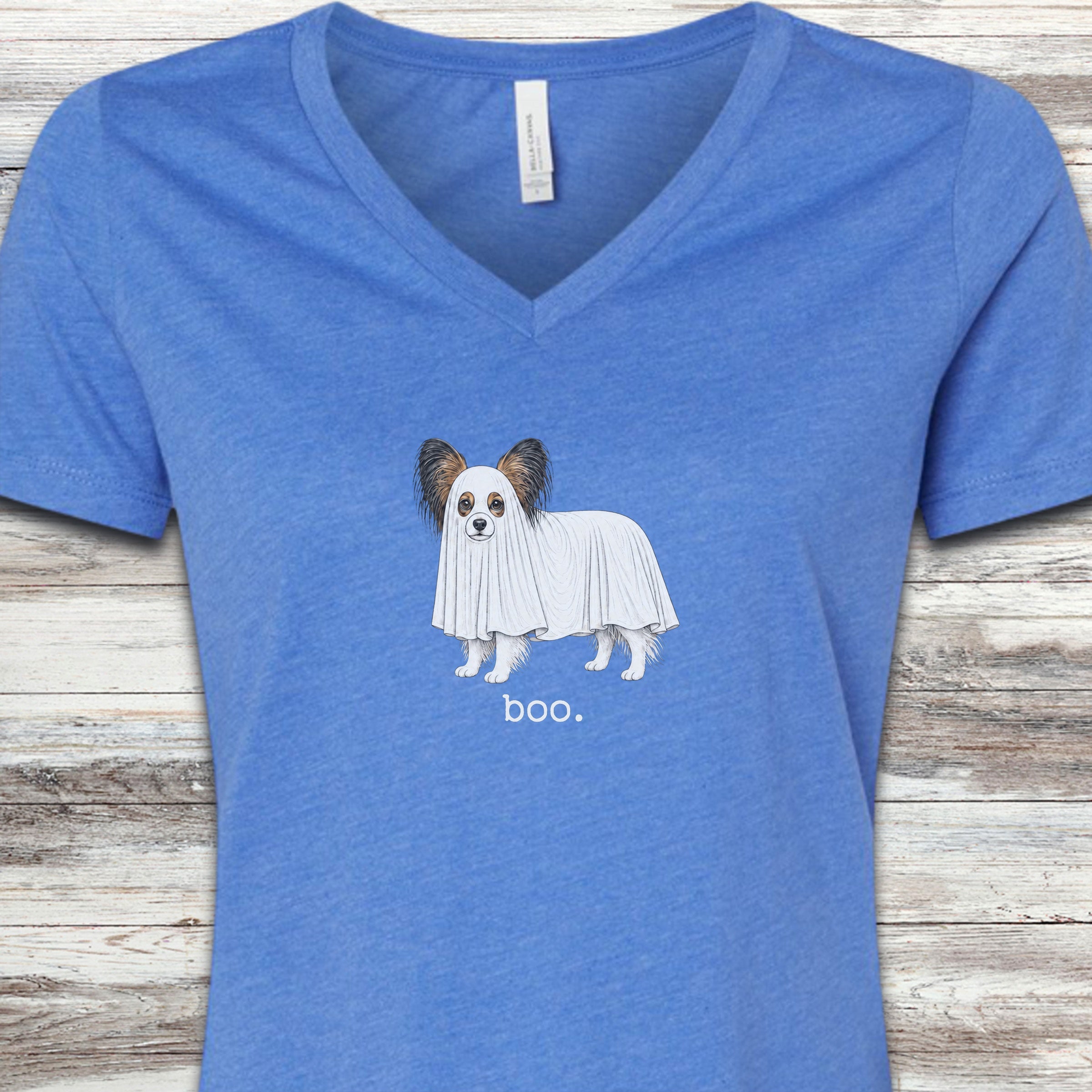 Papillon Boo V-Neck Tee - Heather True Royal
