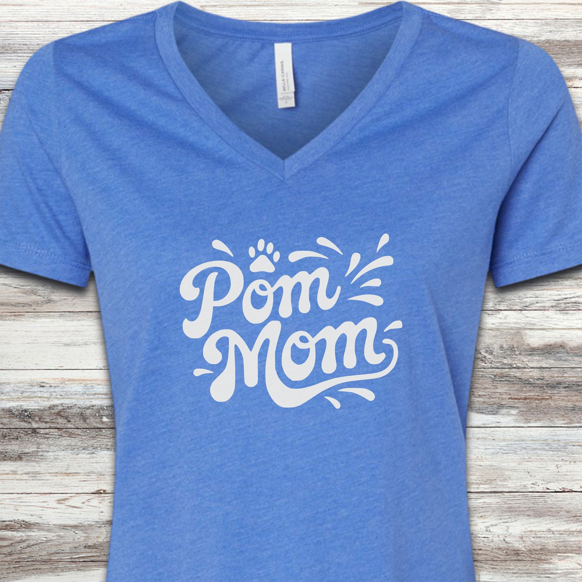 Pomeranian Groovy Mom V-Neck Tee - Heather True Royal