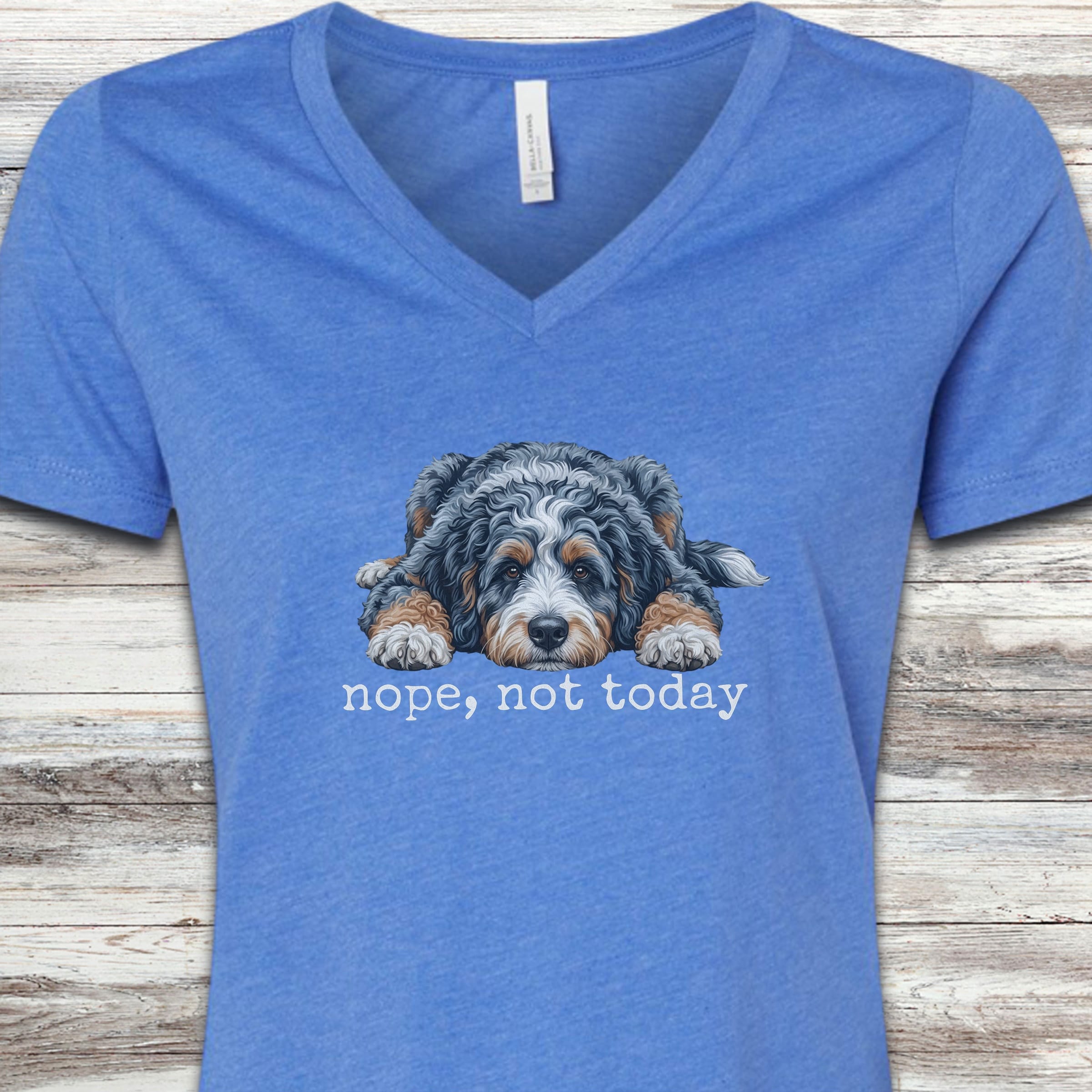 Aussiedoodle Nope V-Neck Tee - Heather True Royal