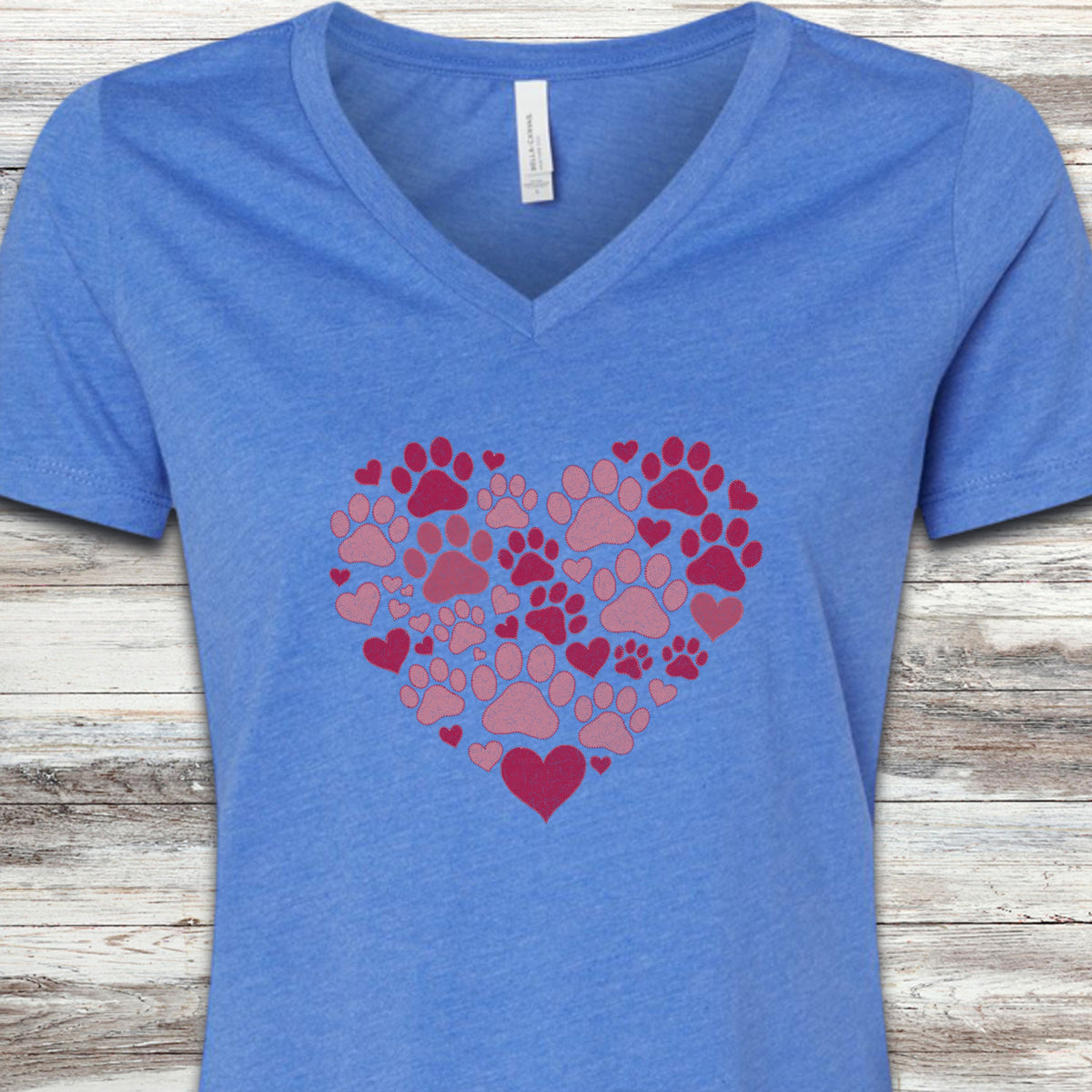 Heart & Paw V-Neck Tee - Heather True Royal