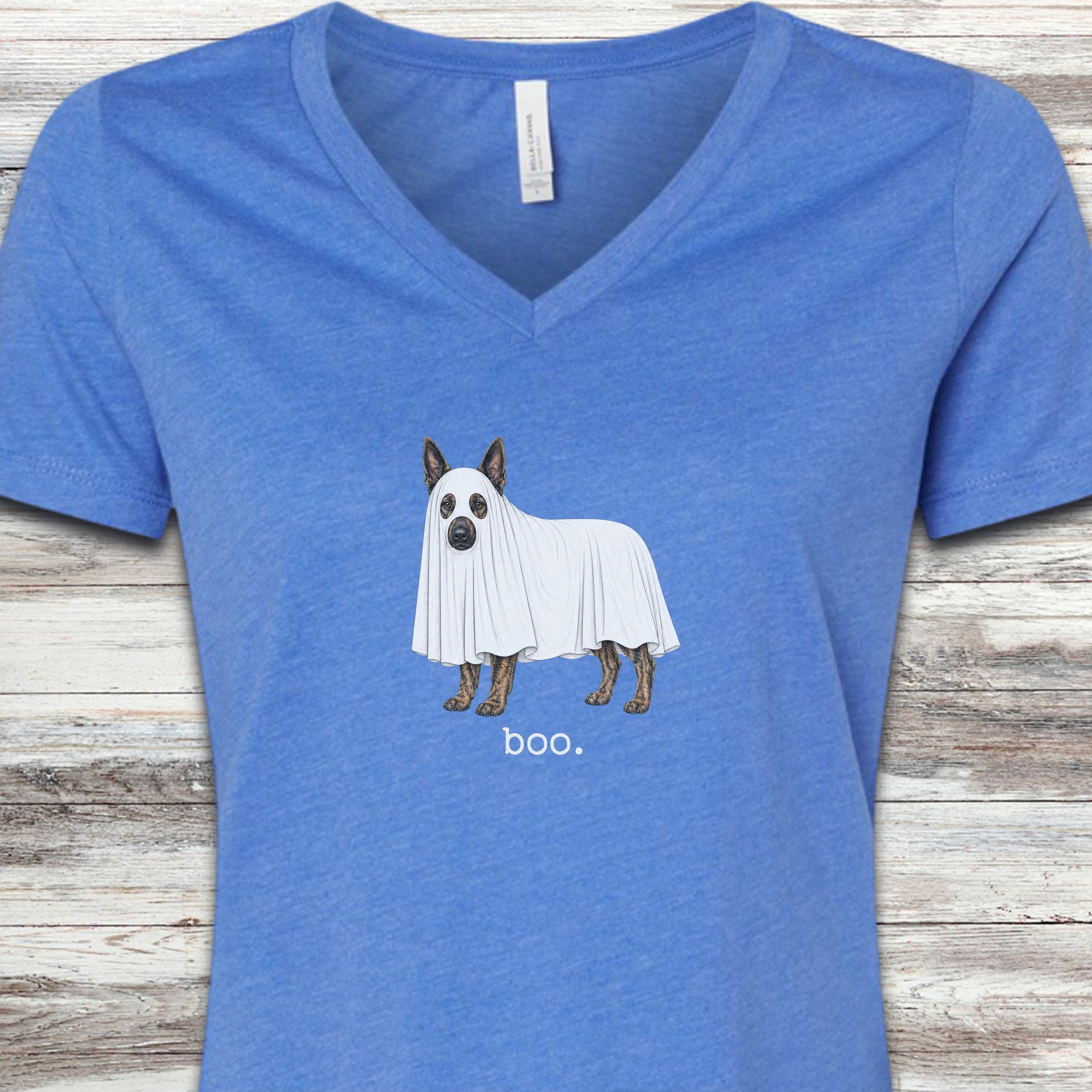 Dutch Shepherd Boo V-Neck Tee - Heather True Royal
