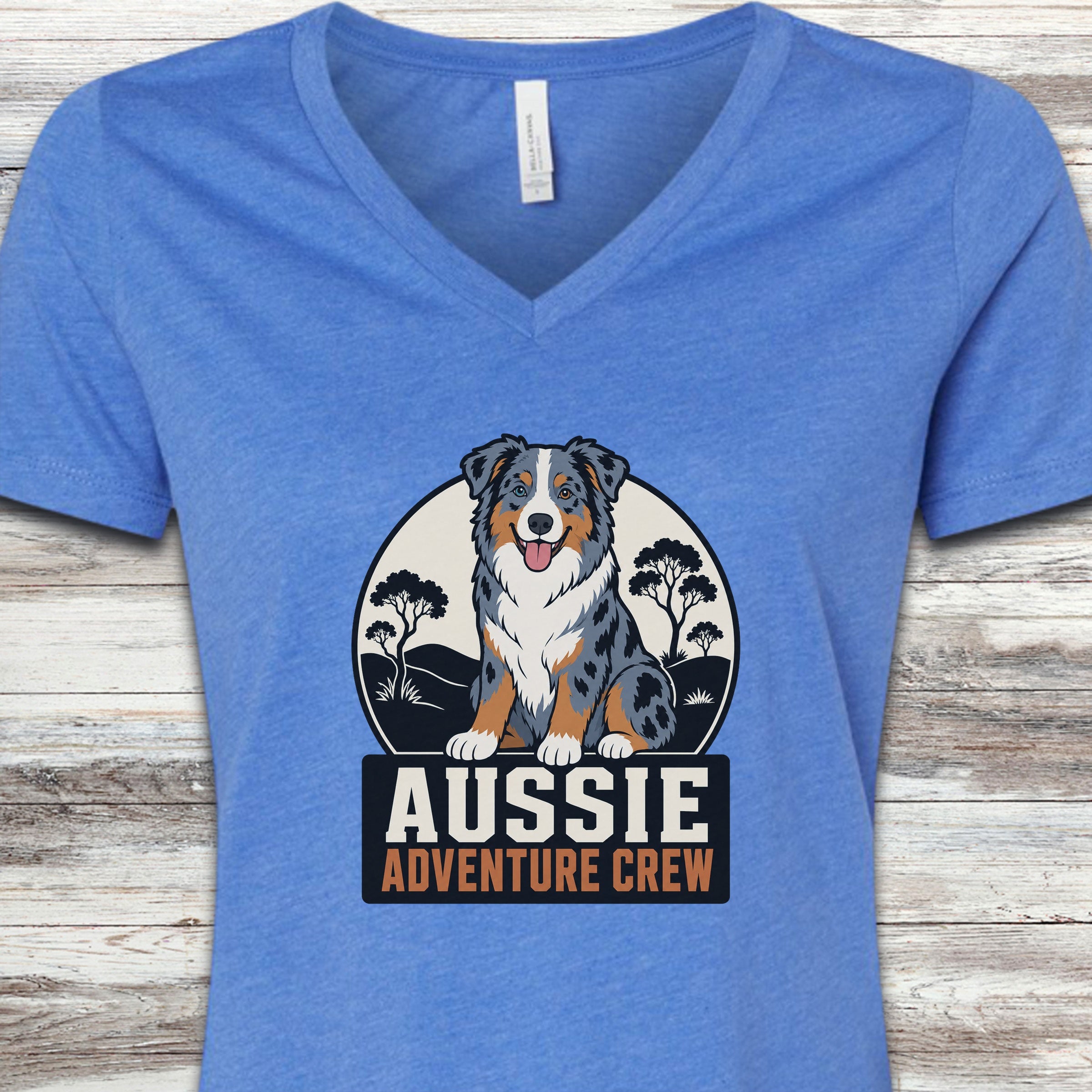 Australian Shepherd Adventure Crew V-Neck Tee - Heather True Royal