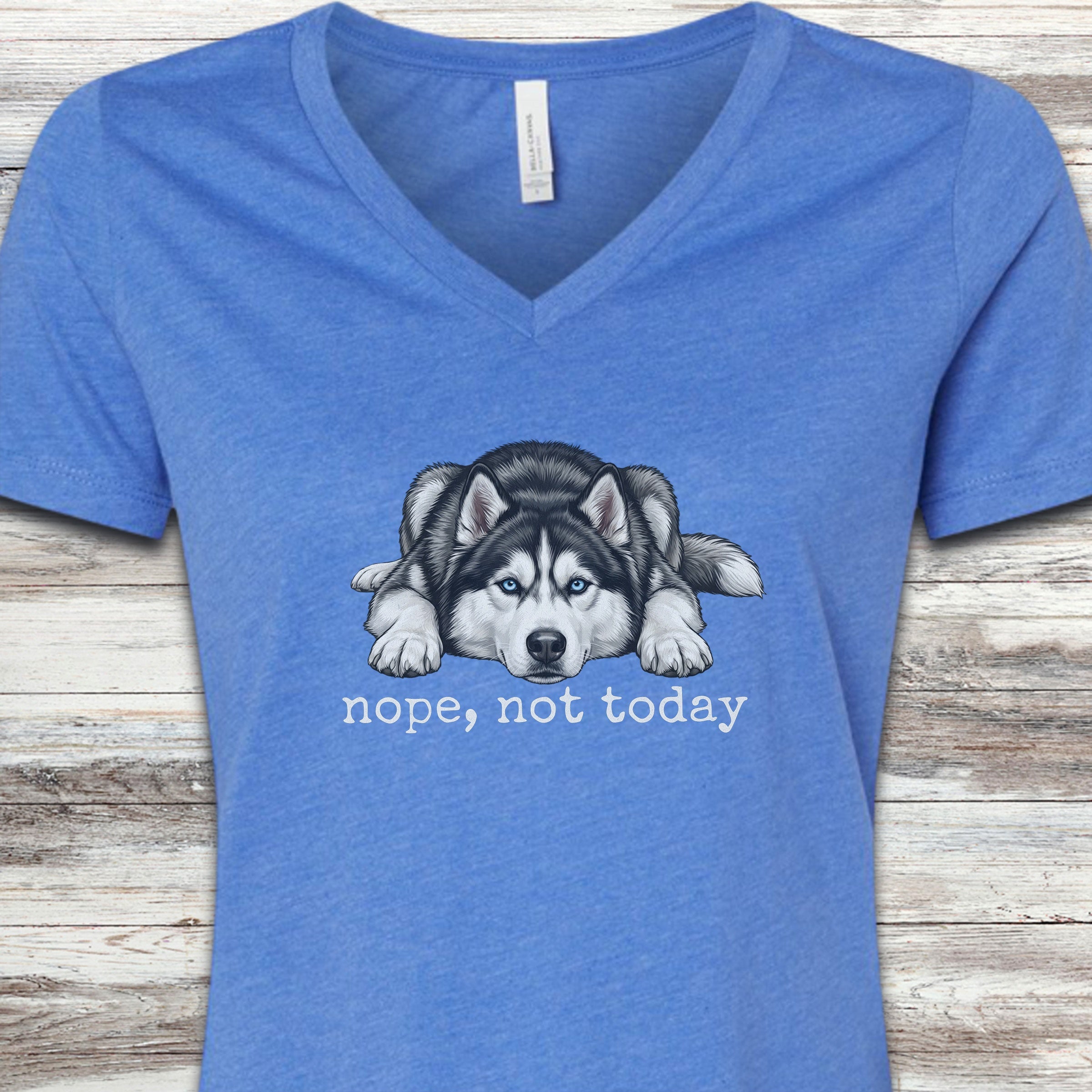 Husky Nope V-Neck Tee - Heather True Royal