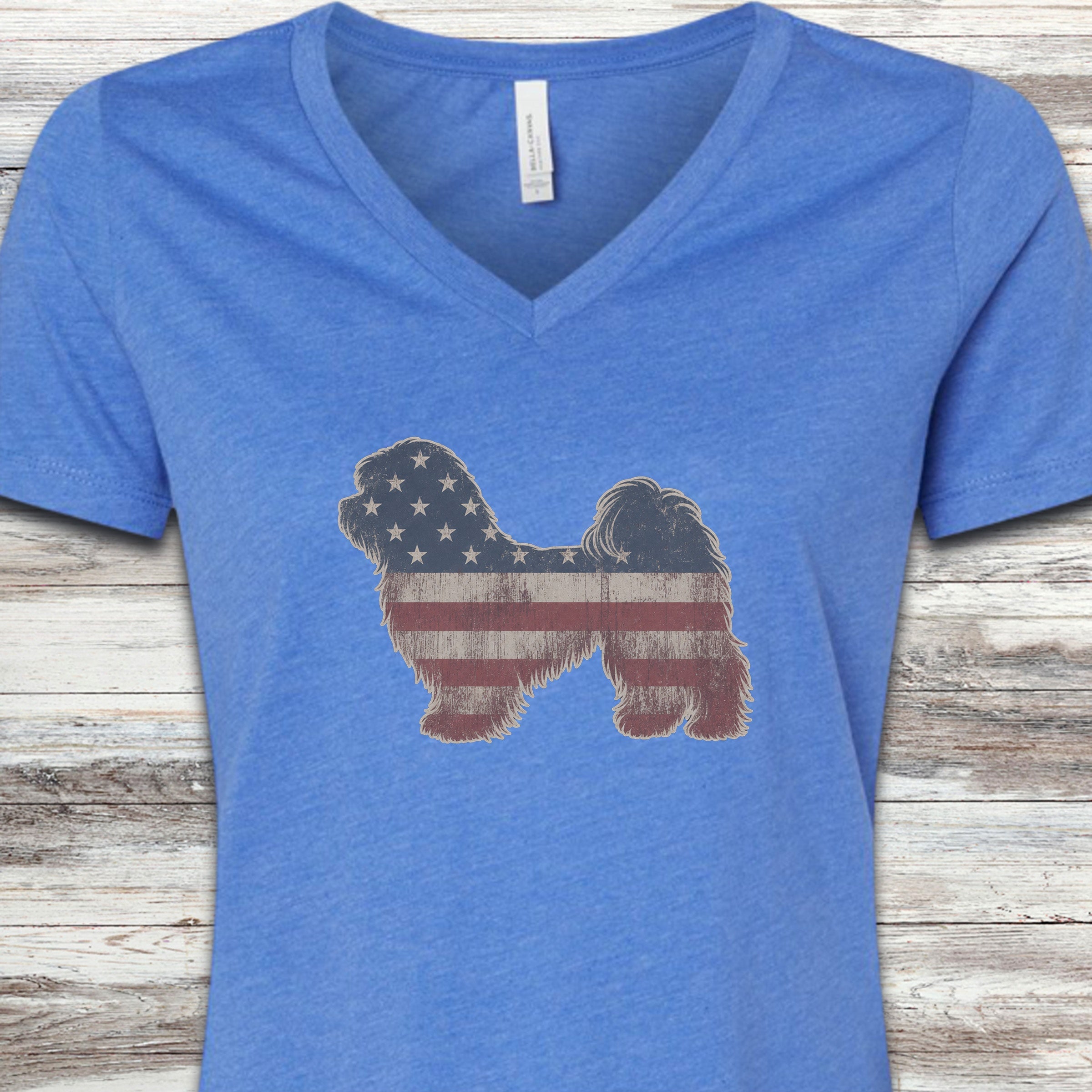 Havanese Vintage USA V-Neck Tee - Heather True Royal