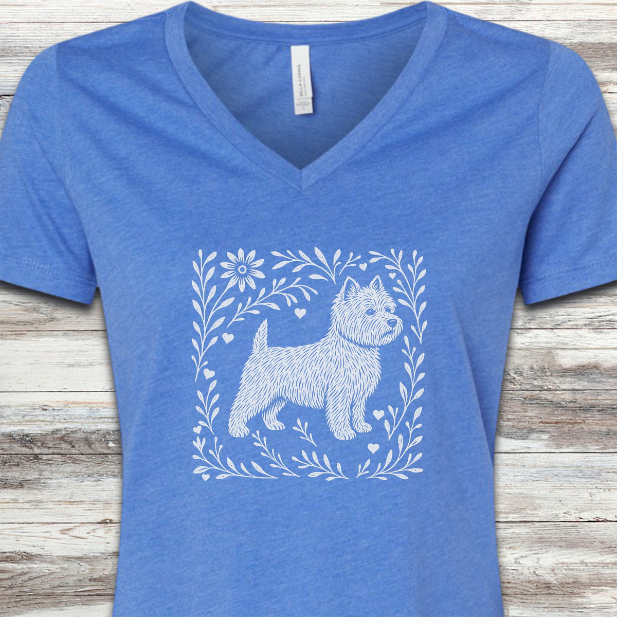 West Highland Linocut V-Neck Tee - Heather True Royal