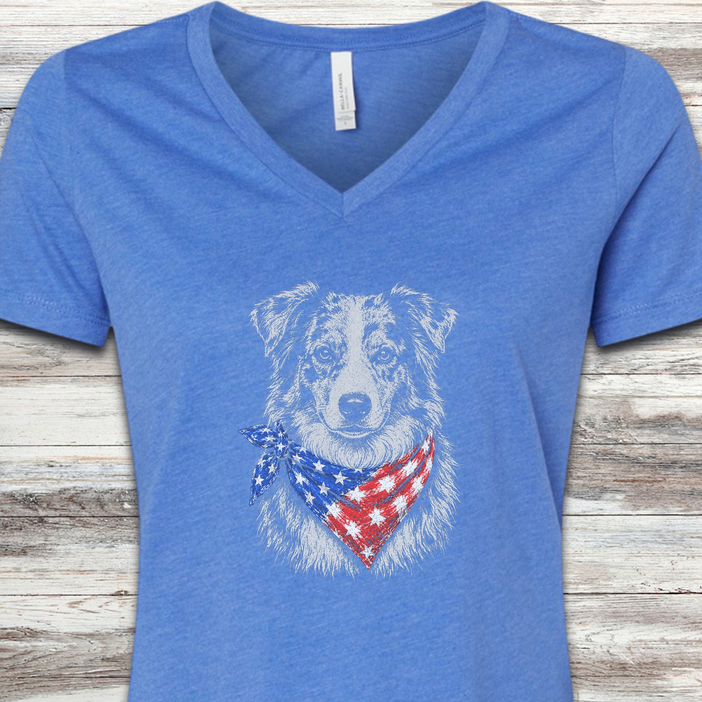 Australian Shepherd Merle Patriot V-Neck Tee - Heather True Royal