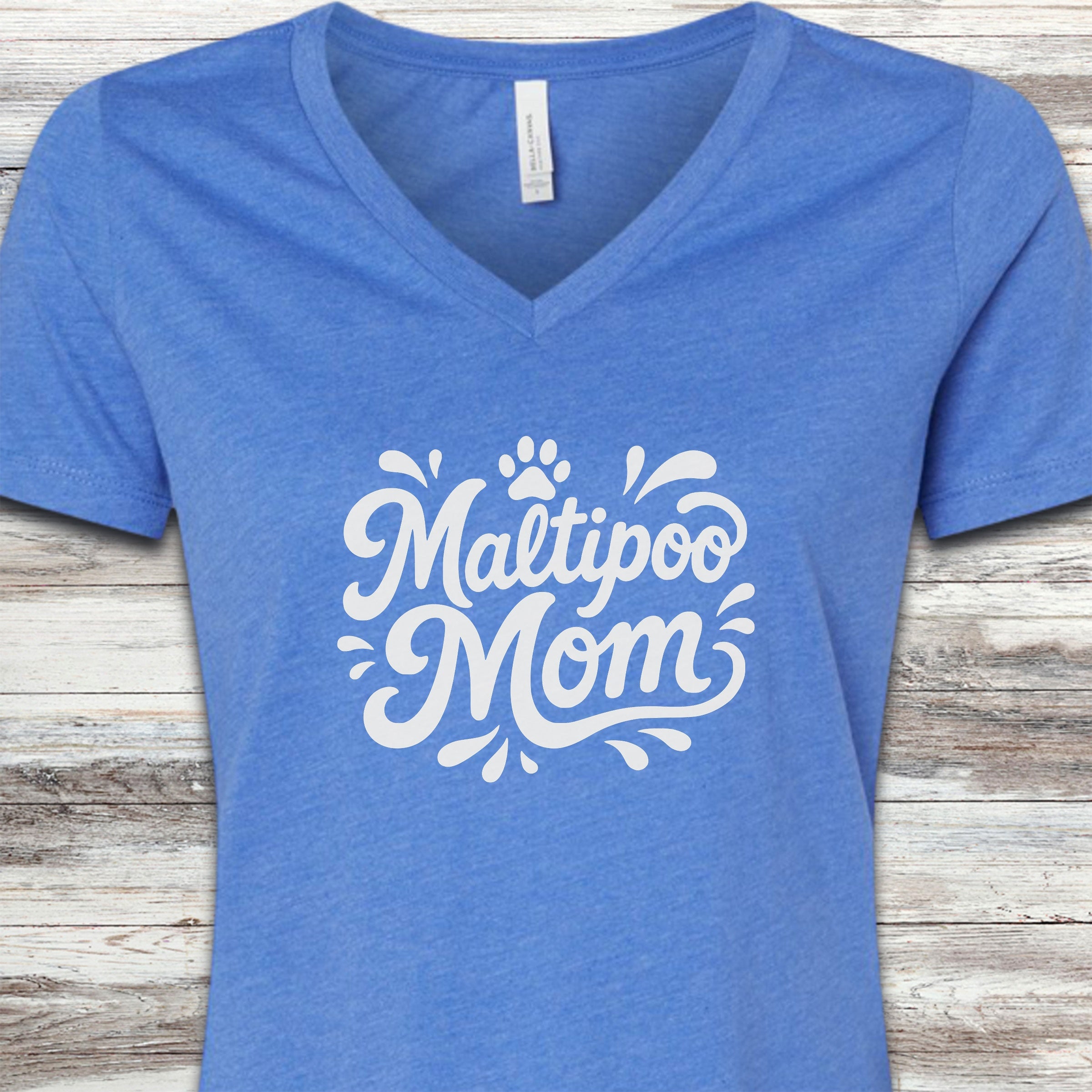 Maltipoo Groovy Mom V-Neck Tee - Heather True Royal