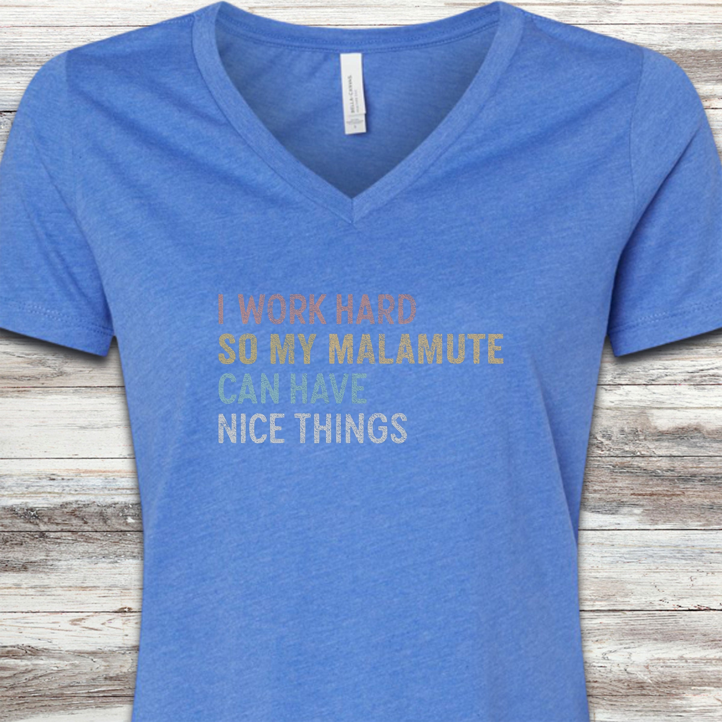Malamute Work Hard V-Neck Tee - Heather True Royal