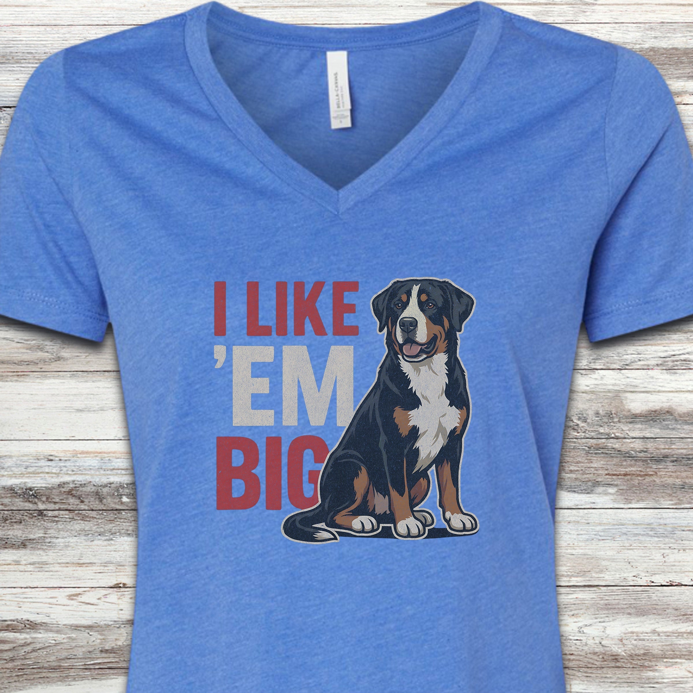 Swiss Mountain Dog Big V-Neck Tee - Heather True Royal