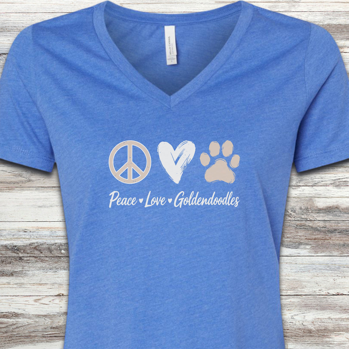 Goldendoodle Peace V-Neck Tee - Heather True Royal