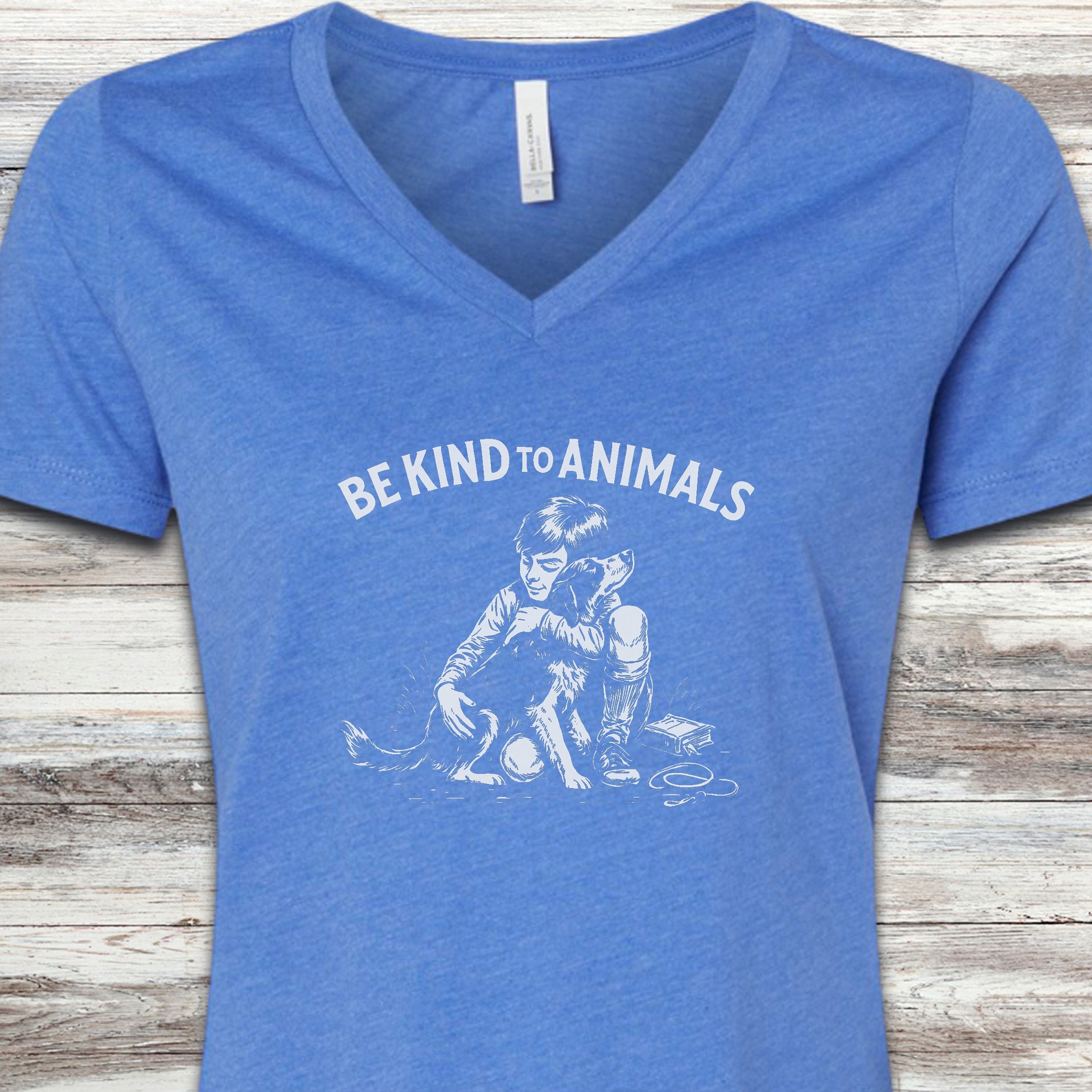 Be Kind to Animals V-Neck Tee - Heather True Royal