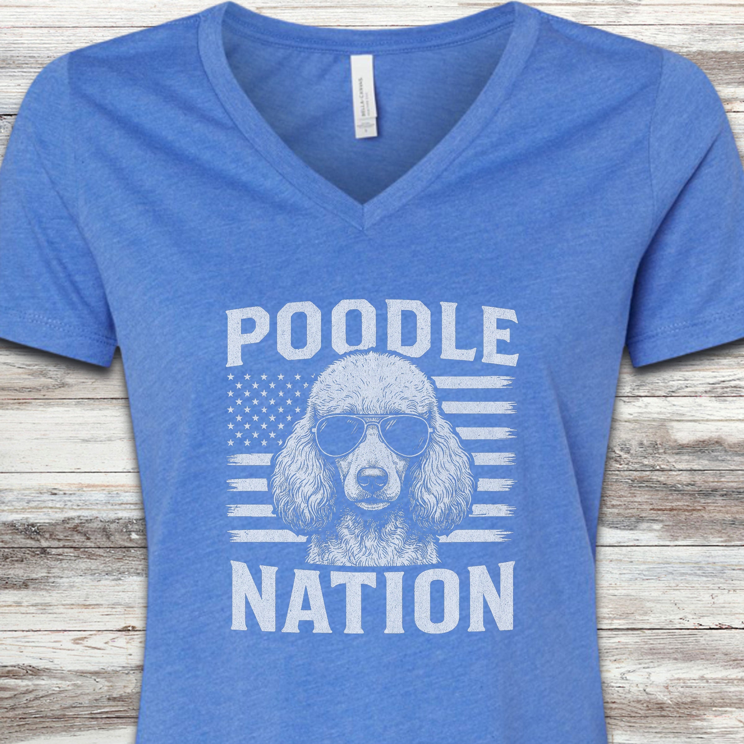 Poodle Nation V-Neck Tee - Heather True Royal