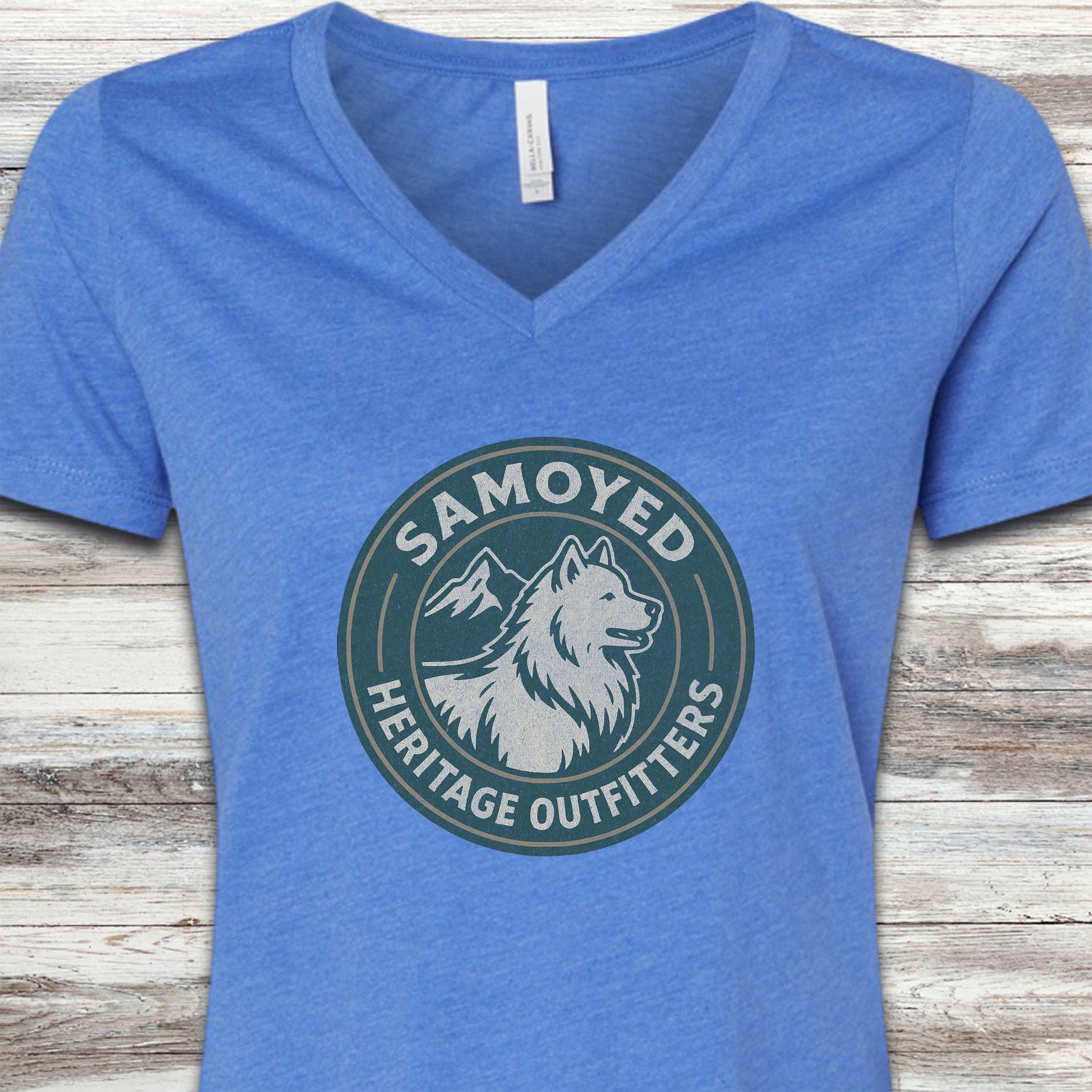 Samoyed Heritage Outfitters V-Neck Tee - Heather True Royal