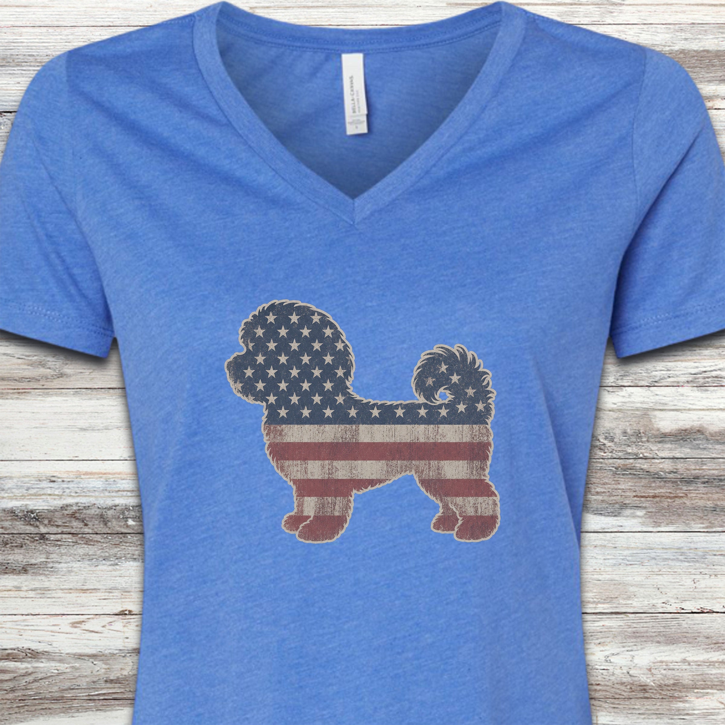 Maltipoo Vintage USA V-Neck Tee - Heather True Royal
