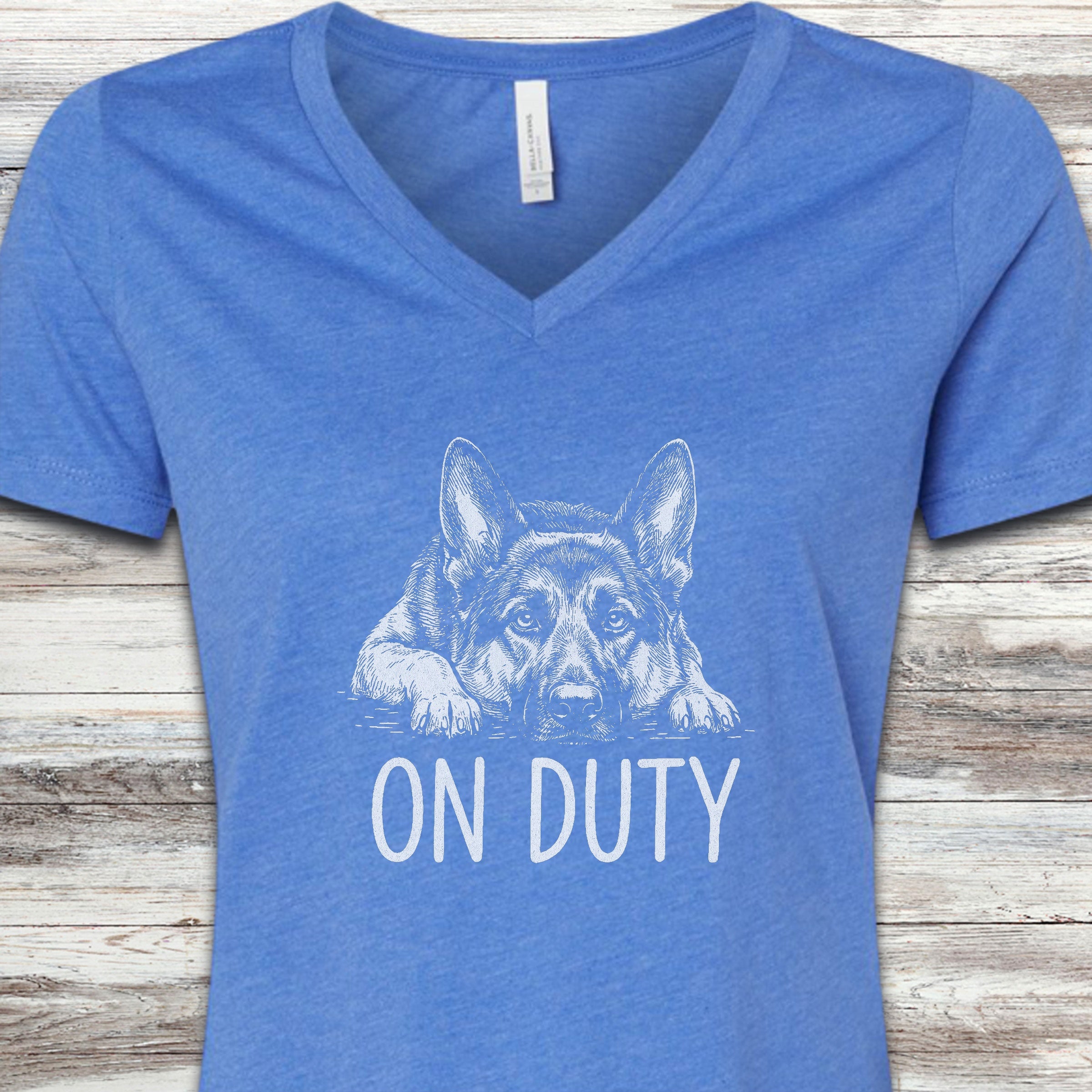 German Shepherd On Duty V-Neck Tee - Heather True Royal