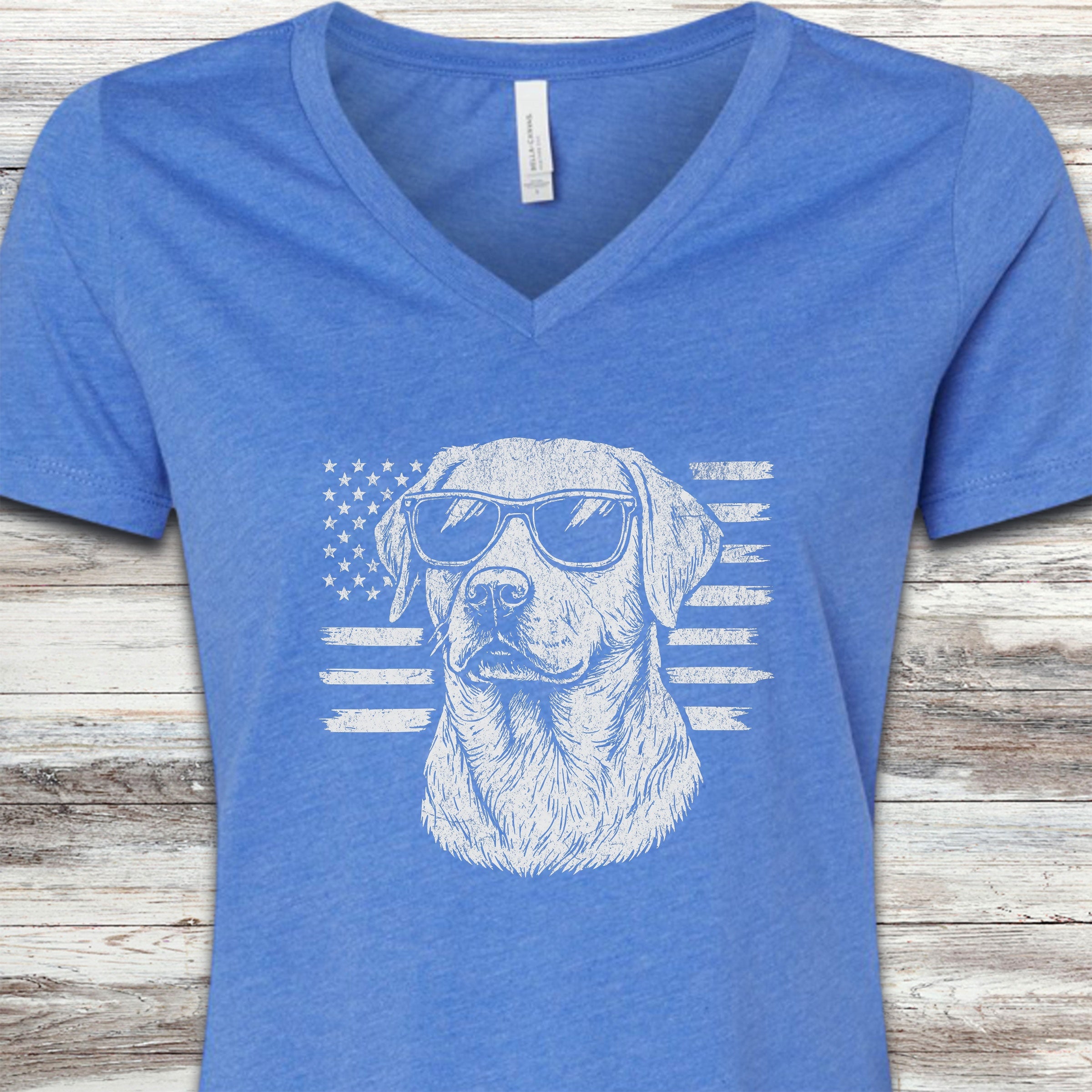 Labrador Retriever Flag V-Neck Tee - Heather True Royal