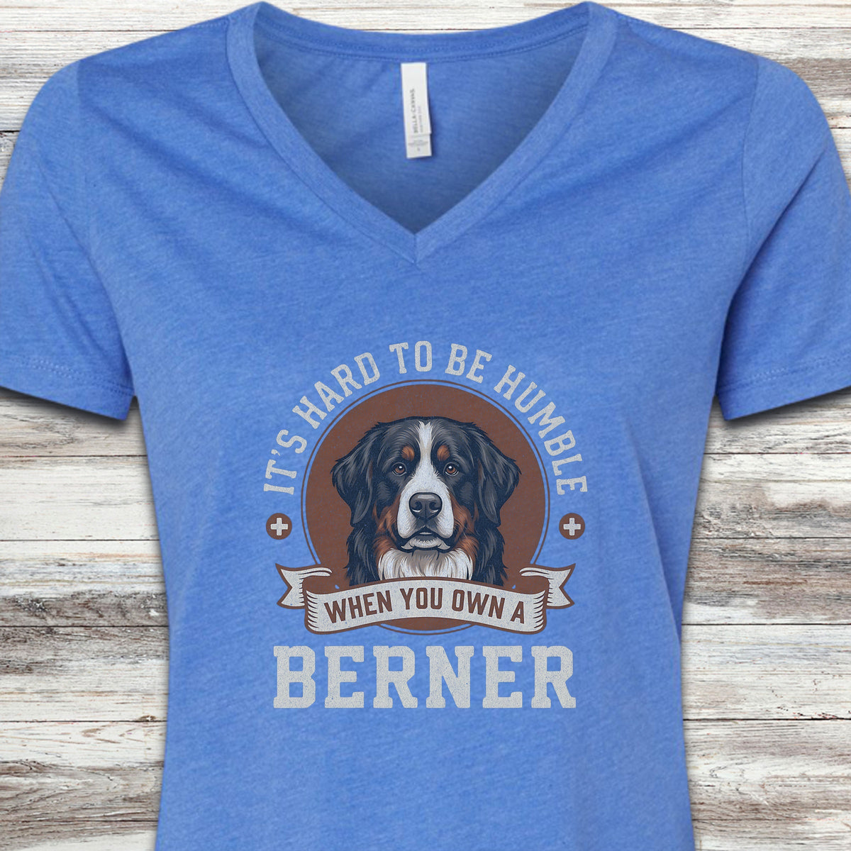 Bernese Mountain Dog Humble V-Neck Tee - Heather True Royal