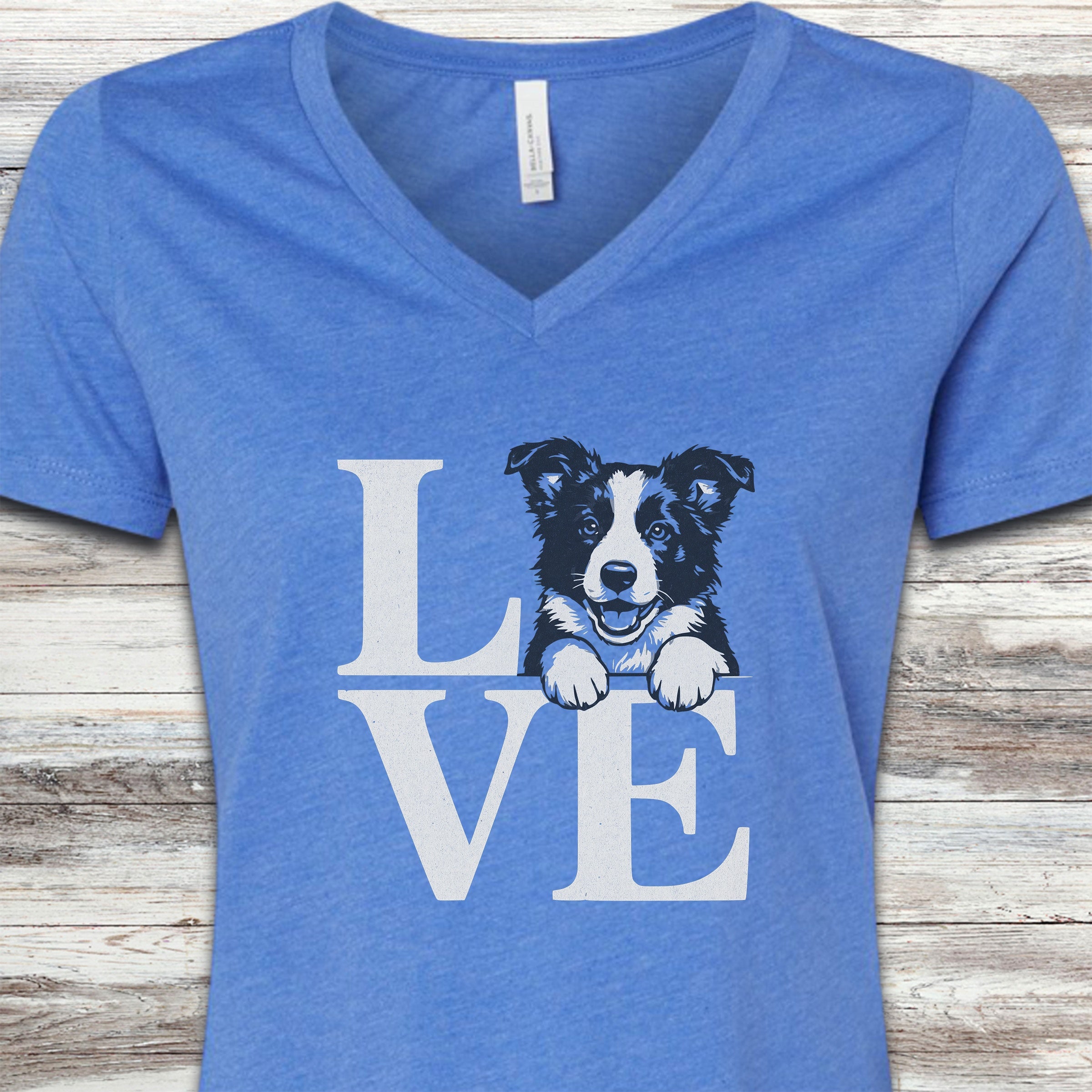 Border Collie Puppy Love V-Neck Tee - Heather True Royal