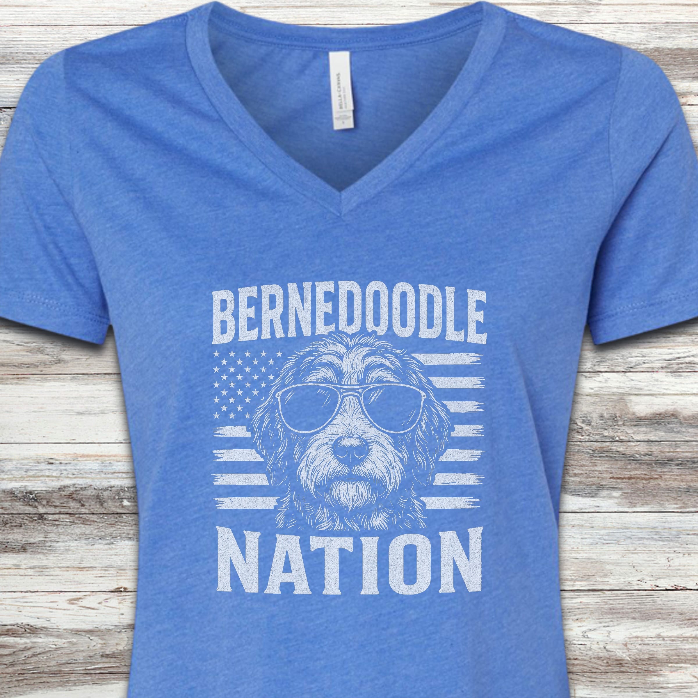 Bernedoodle Nation V-Neck Tee - Heather True Royal