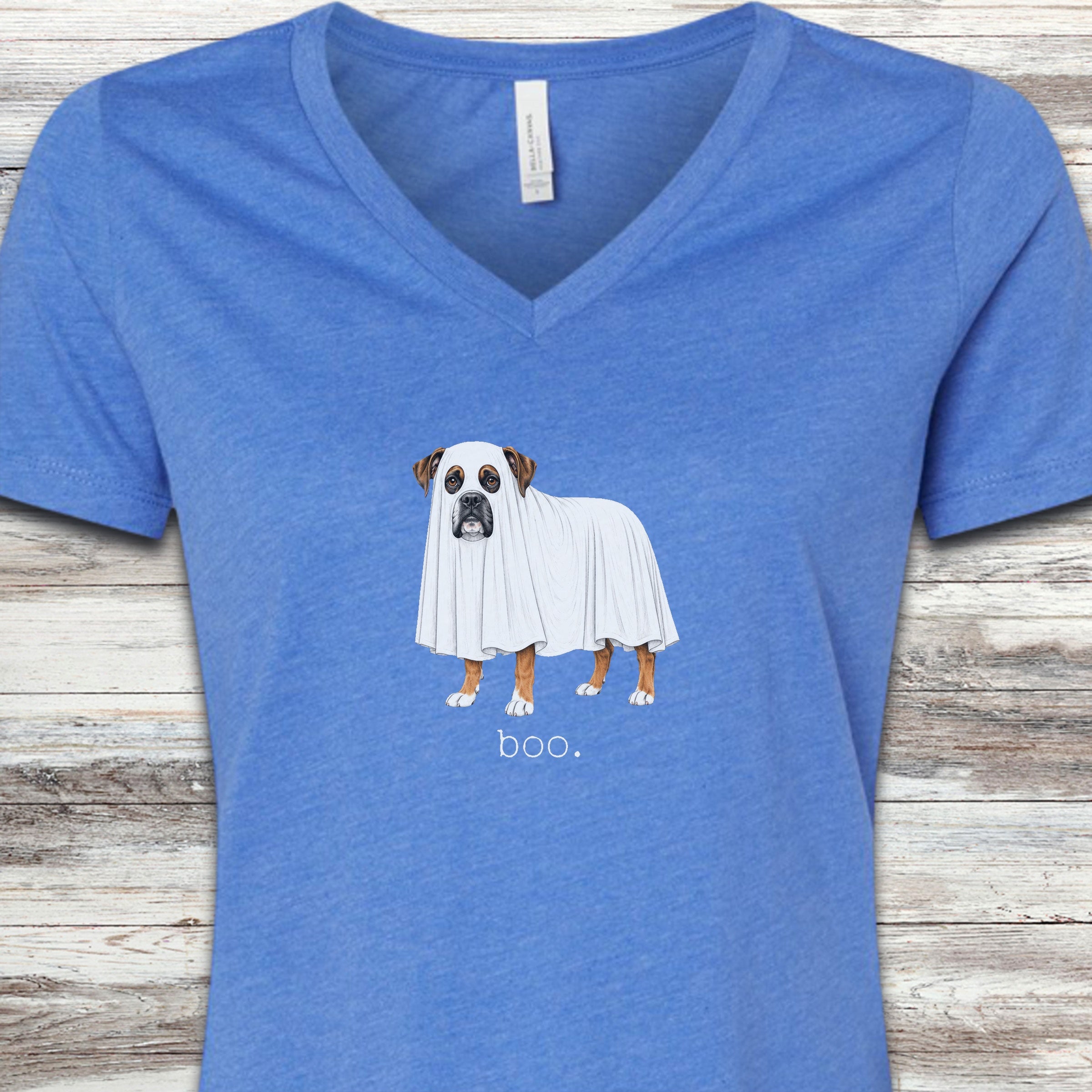 Boxer Boo V-Neck Tee - Heather True Royal