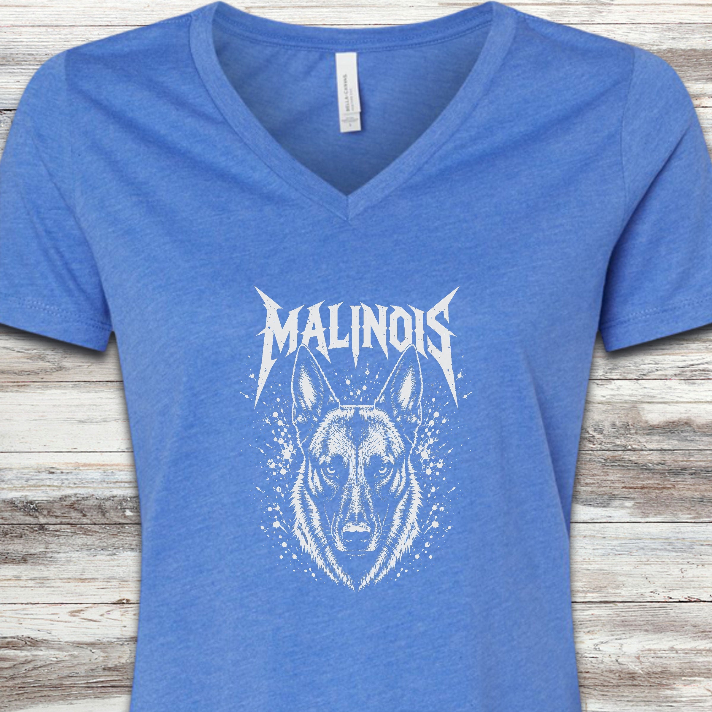 Belgian Malinois Metal V-Neck Tee - Heather True Royal