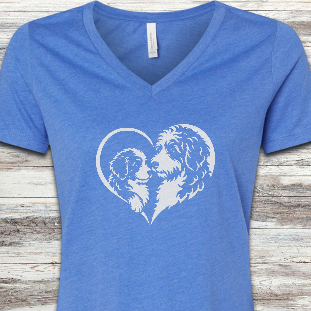Bernedoodle Heart Bond V-Neck Tee - Heather True Royal