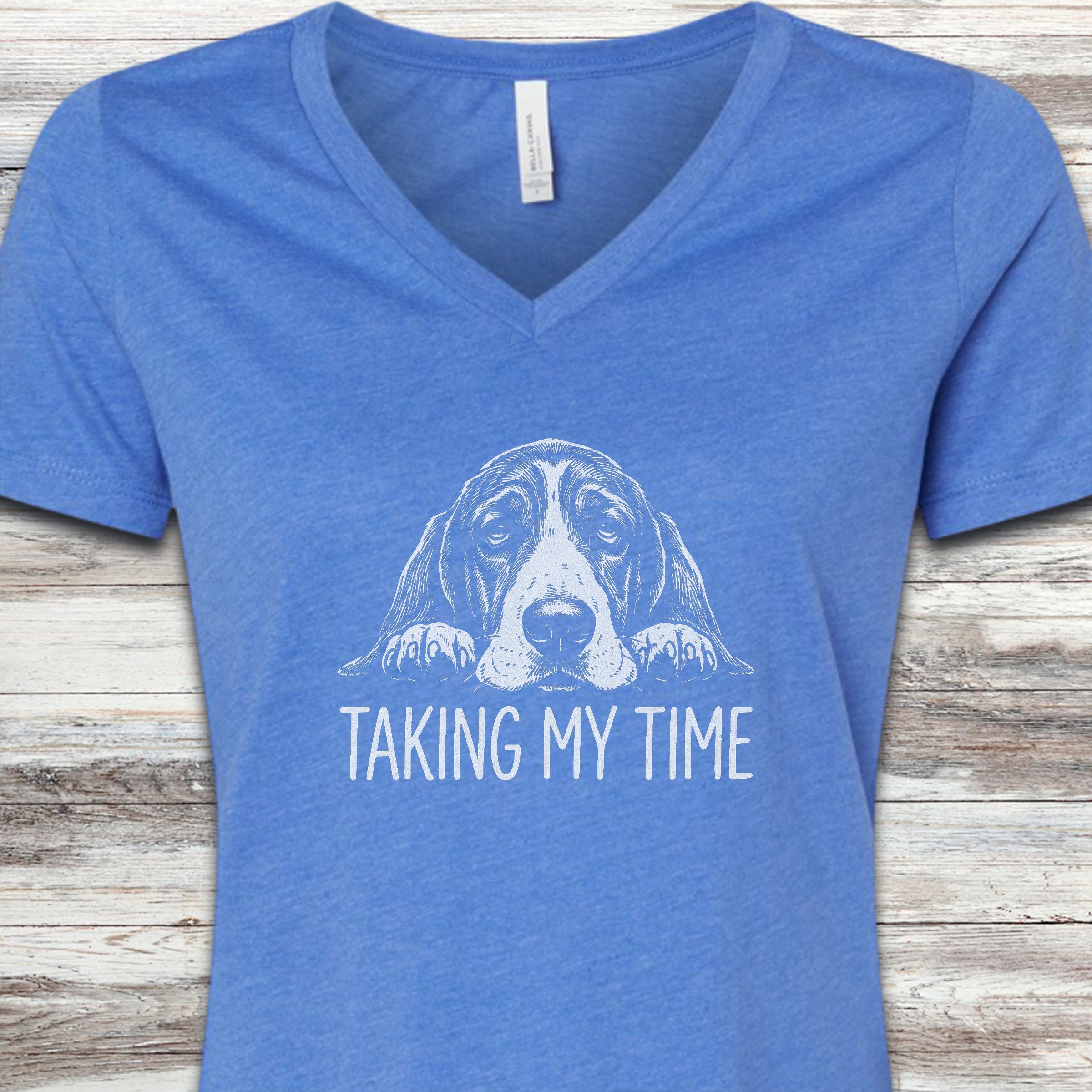 Basset Hound Time V-Neck Tee - Heather True Royal