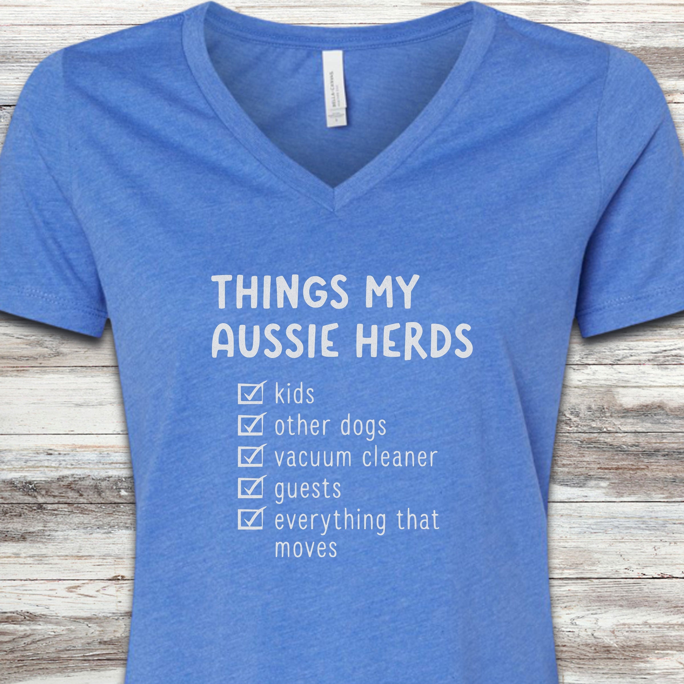 Australian Shepherd Herding List V-Neck Tee - Heather True Royal