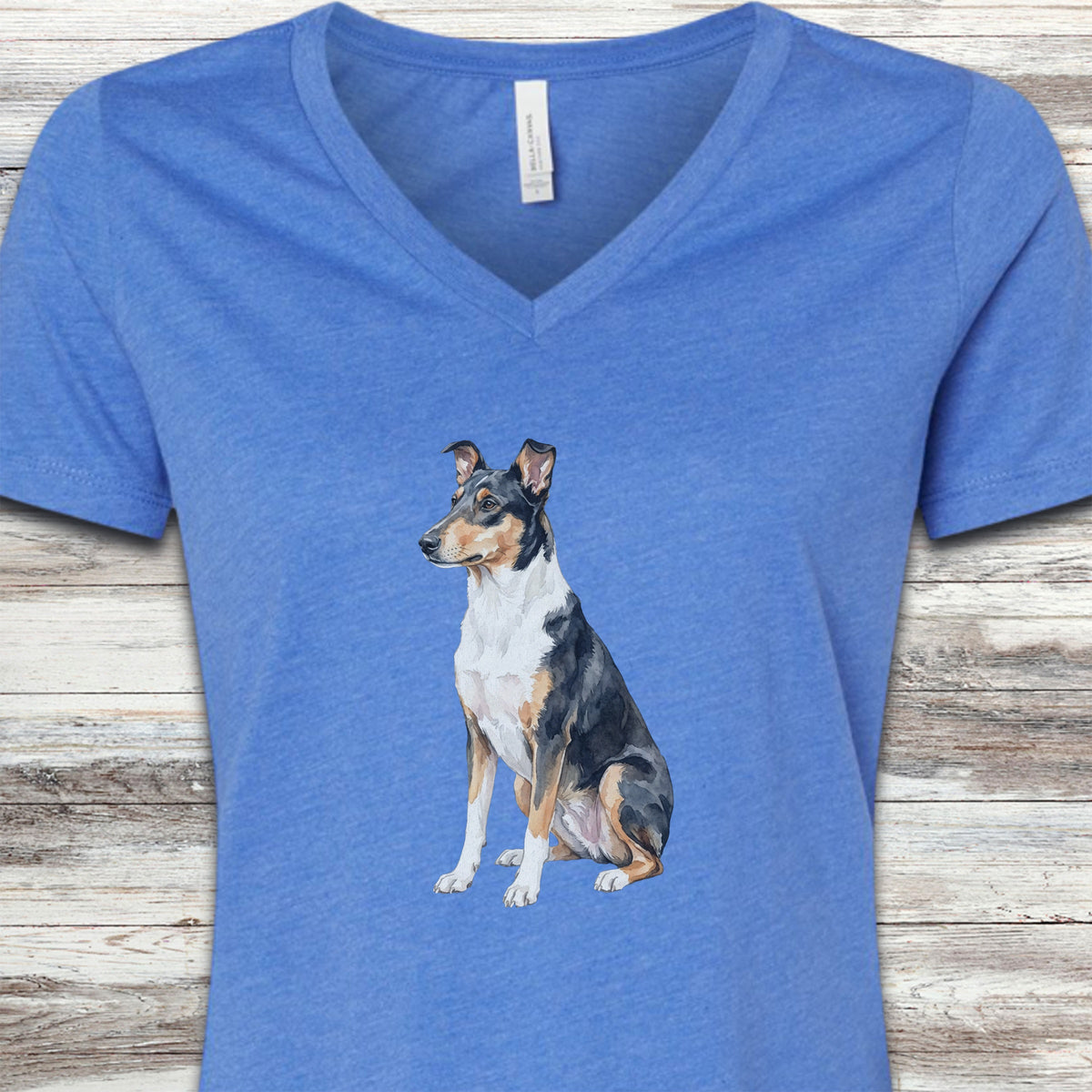 Smooth Collie Watercolor V-Neck Tee - Heather True Royal