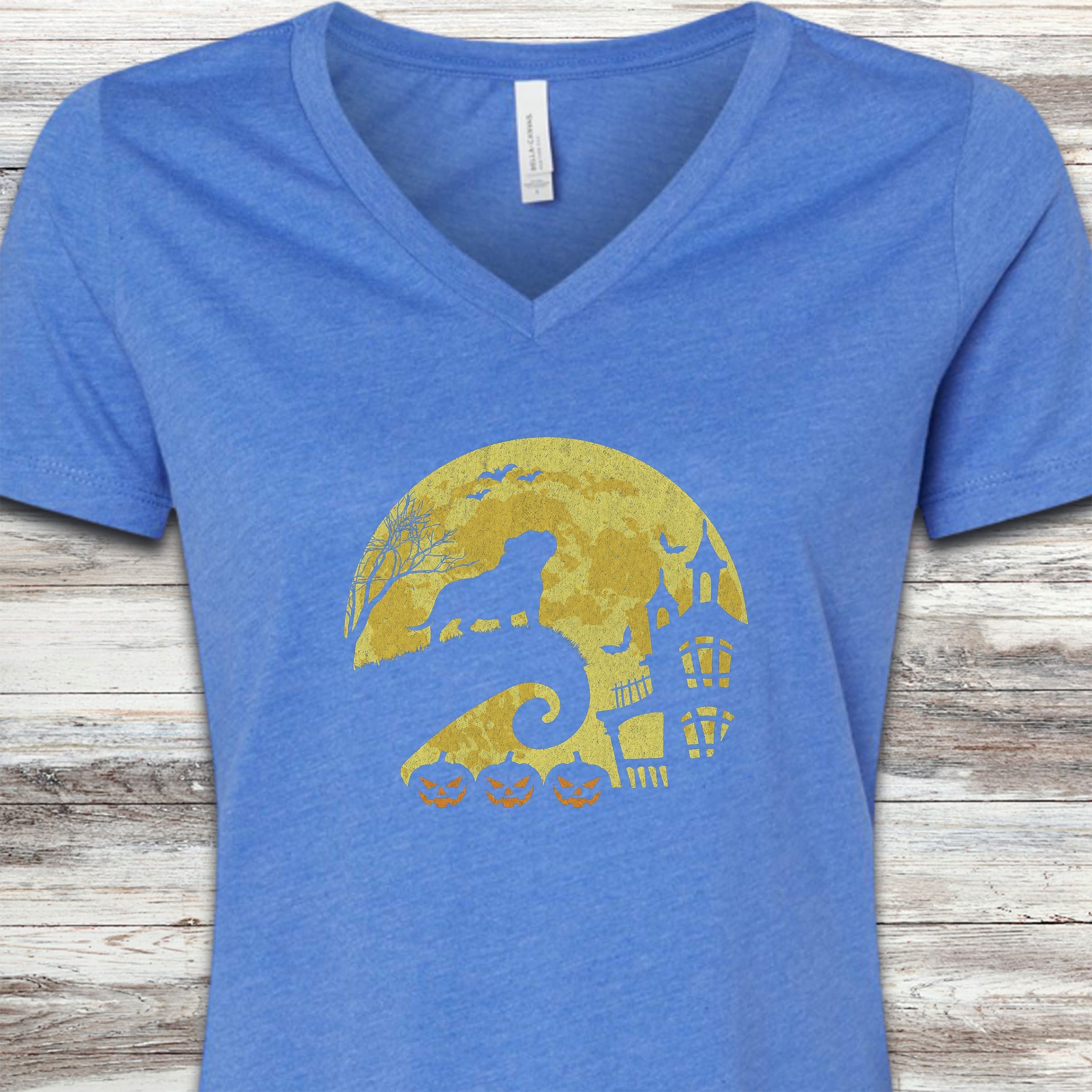 American Bully Halloween Moon V-Neck Tee - Heather True Royal