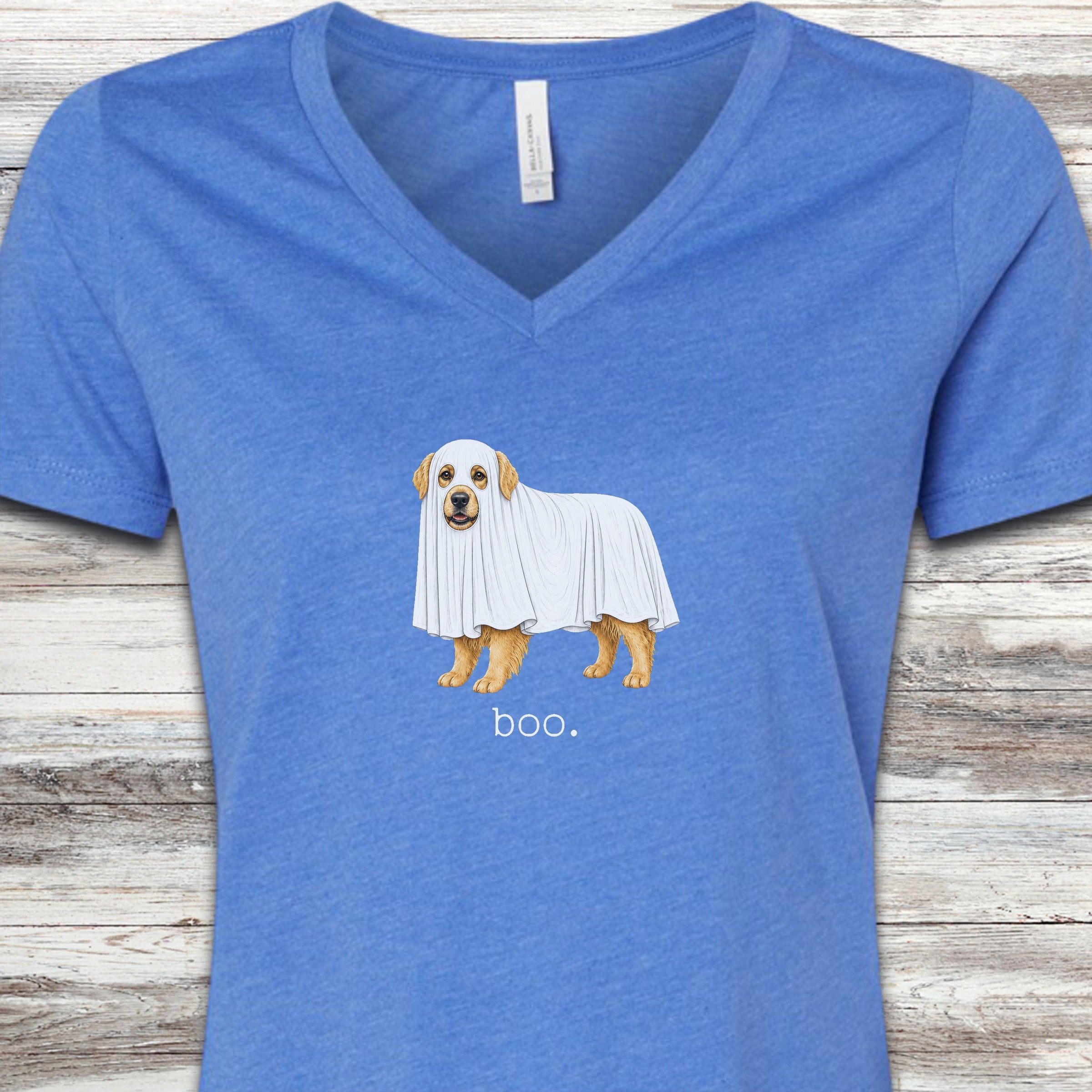 Golden Retriever Boo V-Neck Tee - Heather True Royal