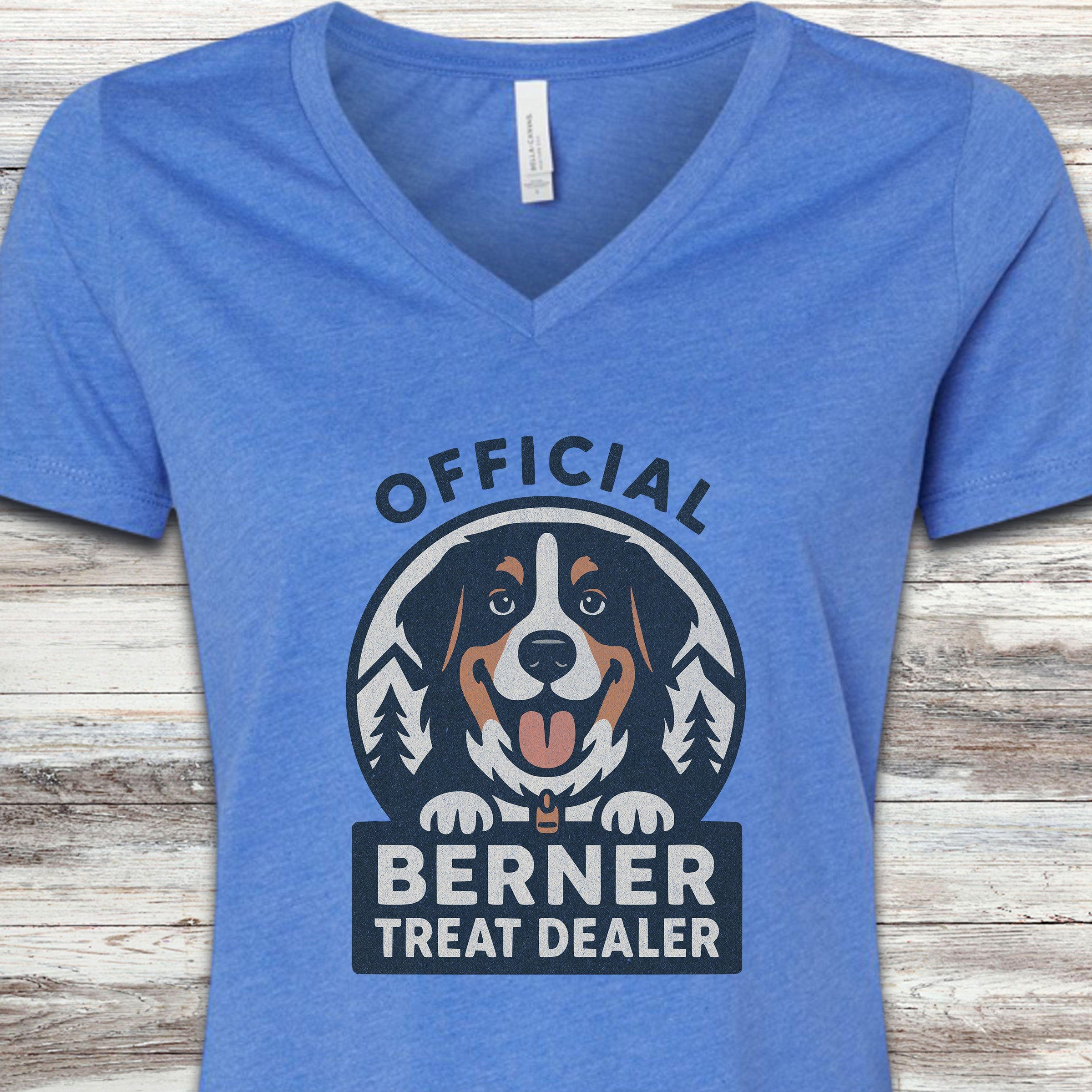 Bernese Mountain Dog Treat Dealer V-Neck Tee - Heather True Royal