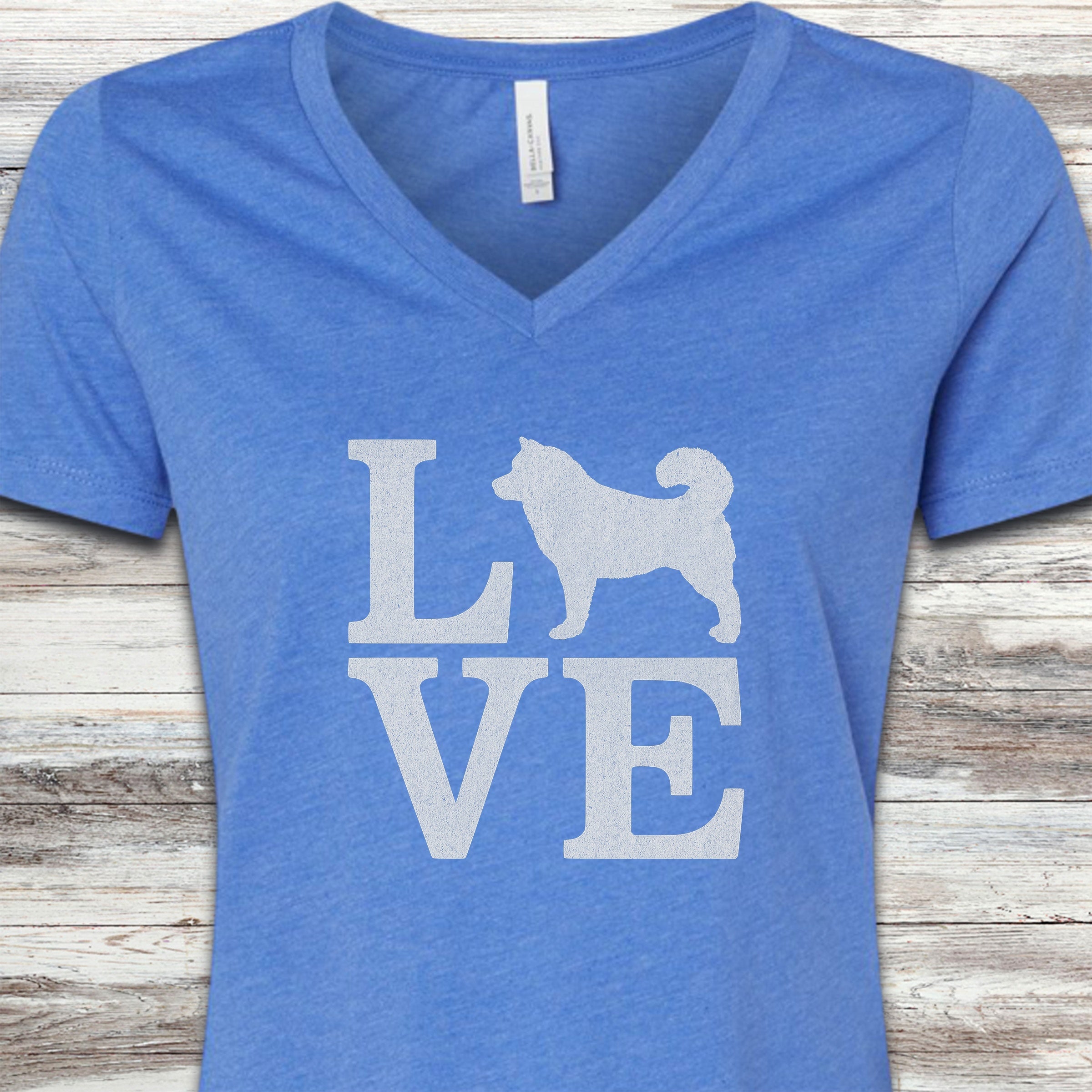 Malamute Love V-Neck Tee - Heather True Royal