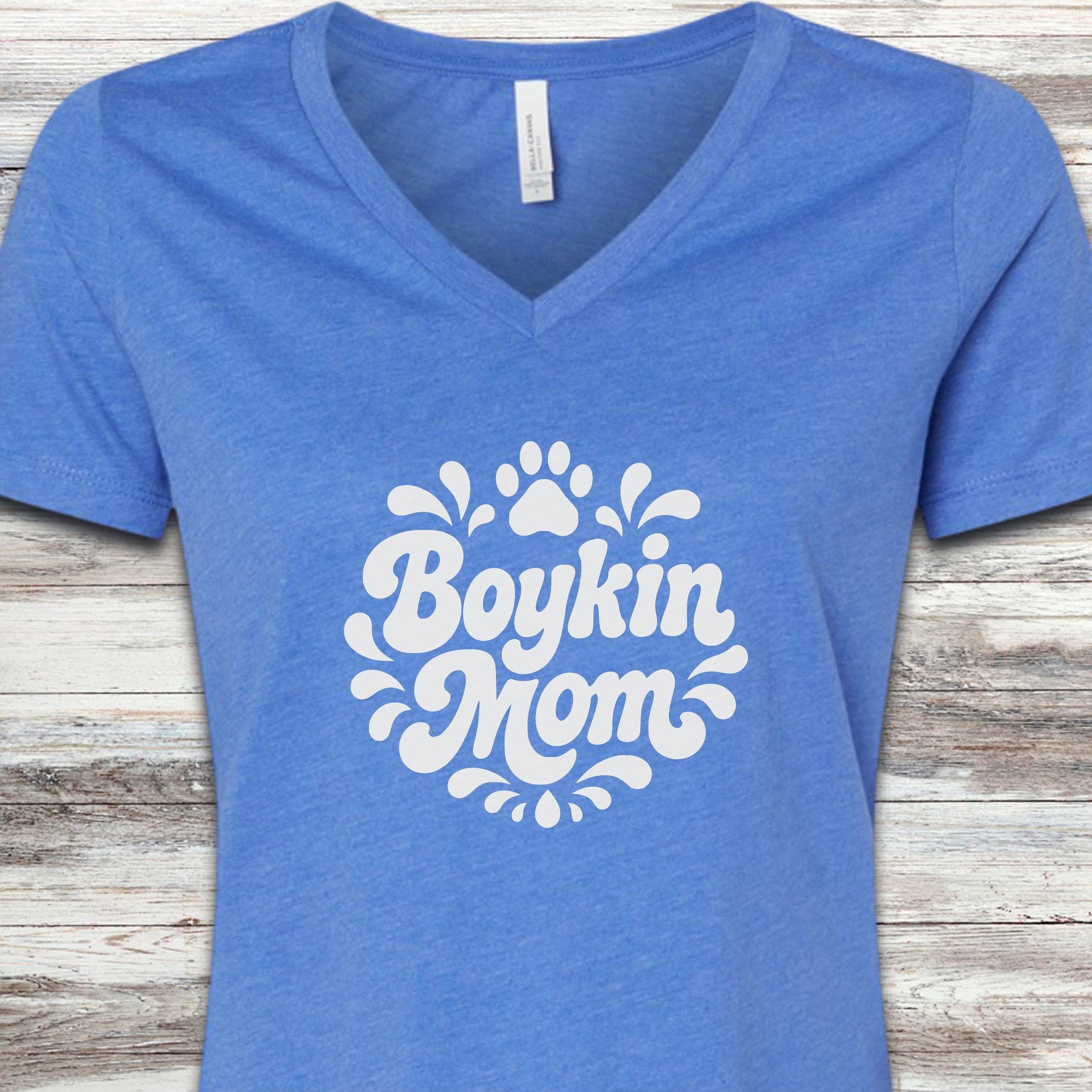 Boykin Spaniel Groovy Mom V-Neck Tee - Heather True Royal