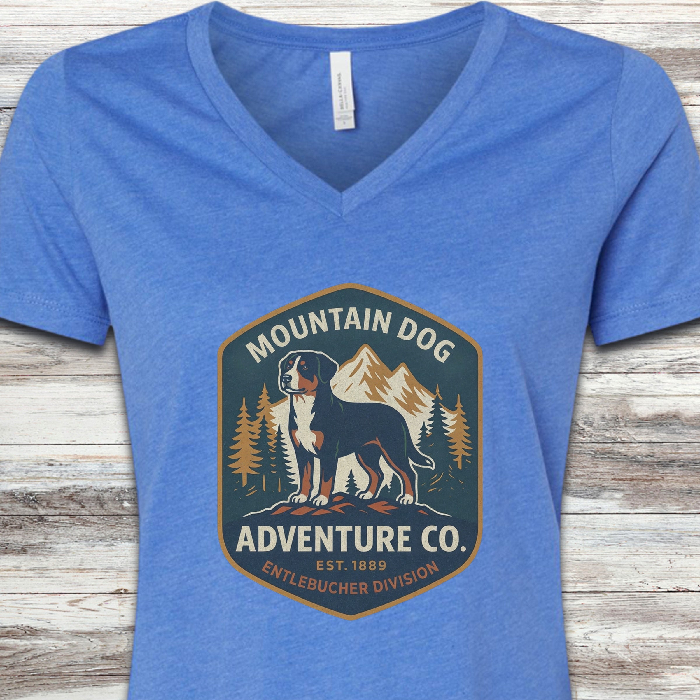 Entlebucher Mountain Dog Adventure Co V-Neck Tee - Heather True Royal