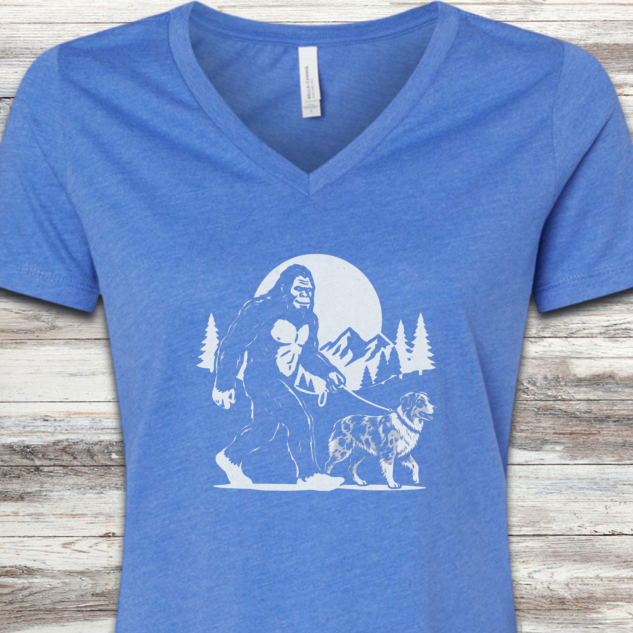 Australian Shepherd Merle Bigfoot V-Neck Tee - Heather True Royal