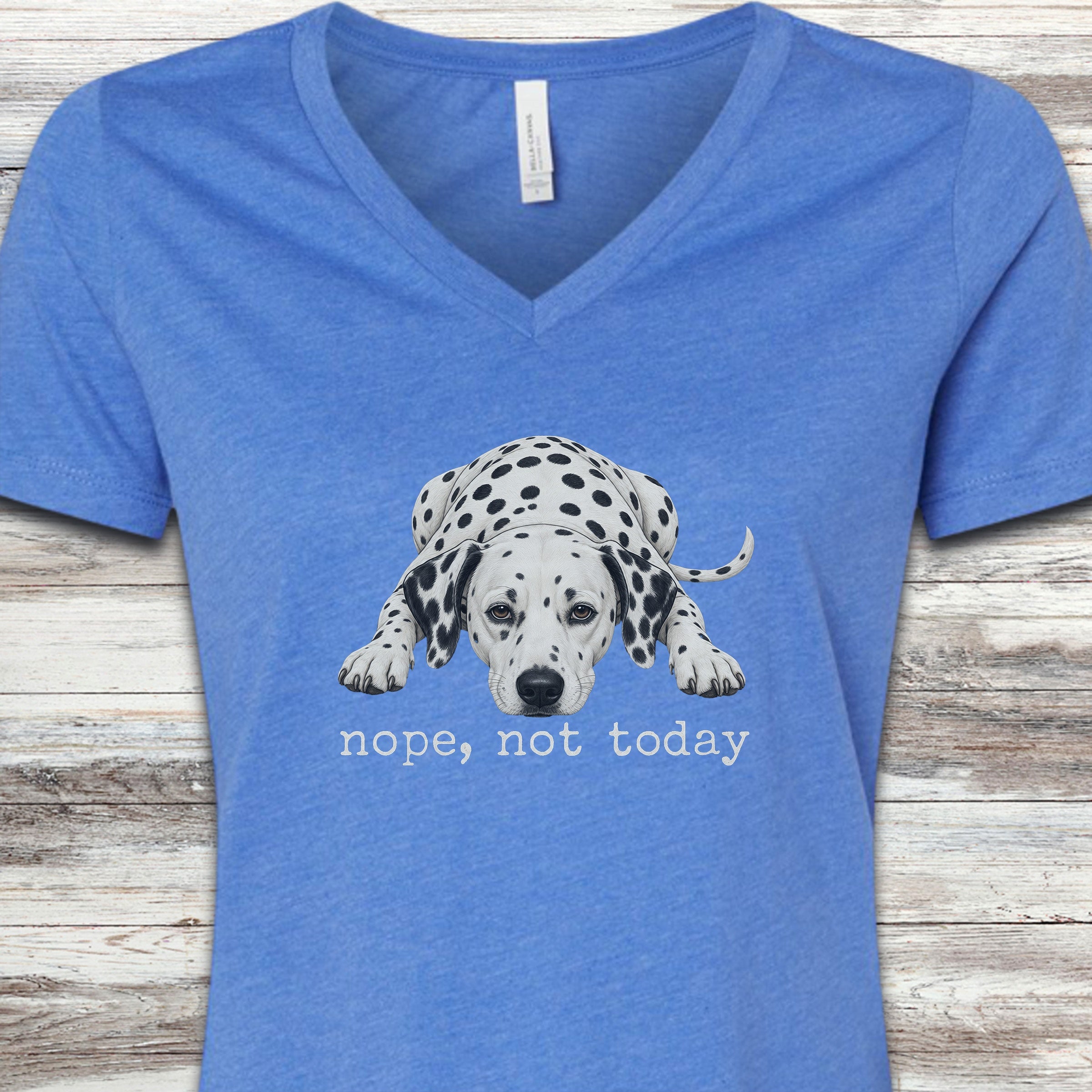 Dalmatian Nope V-Neck Tee - Heather True Royal
