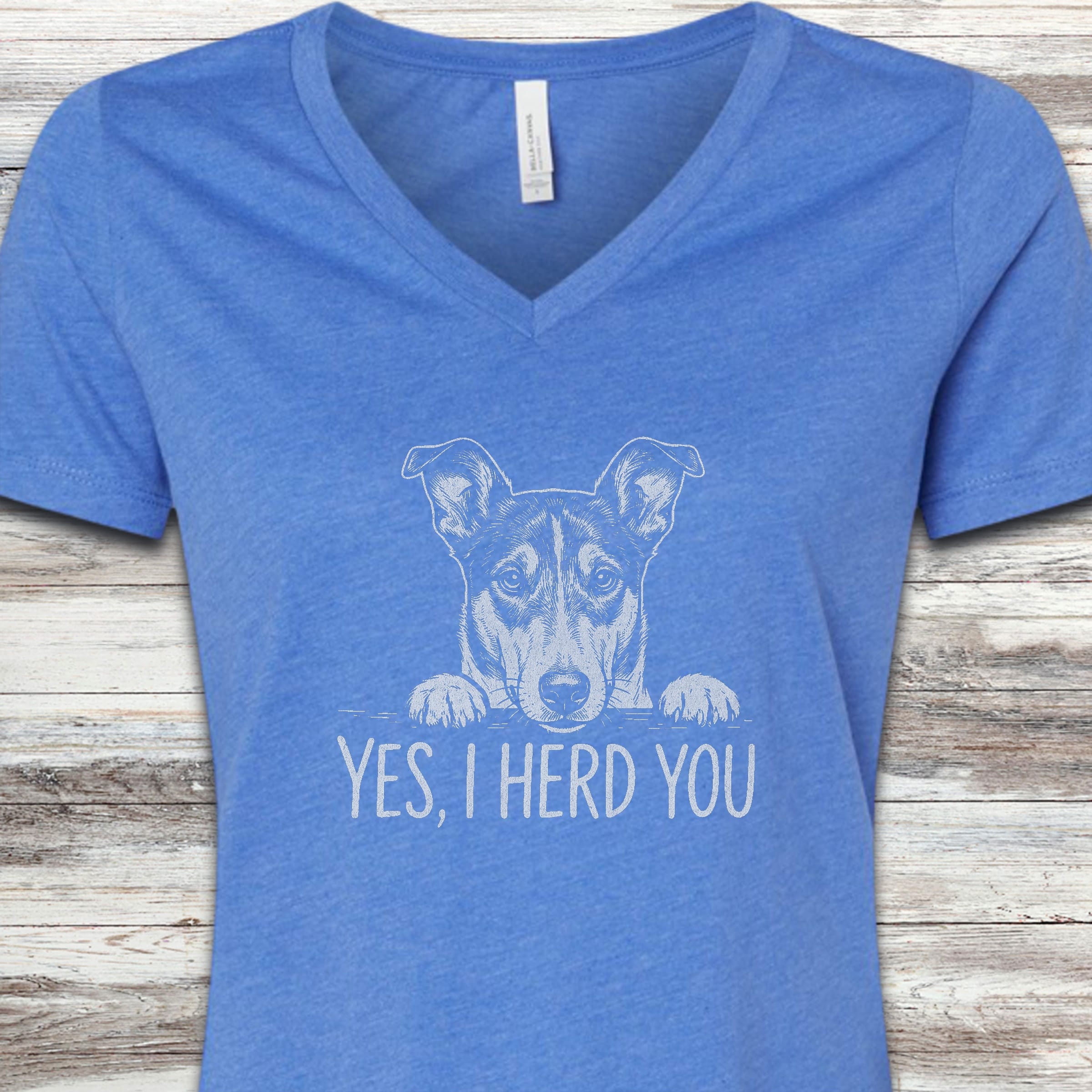 Smooth Collie Herd You V-Neck Tee - Heather True Royal