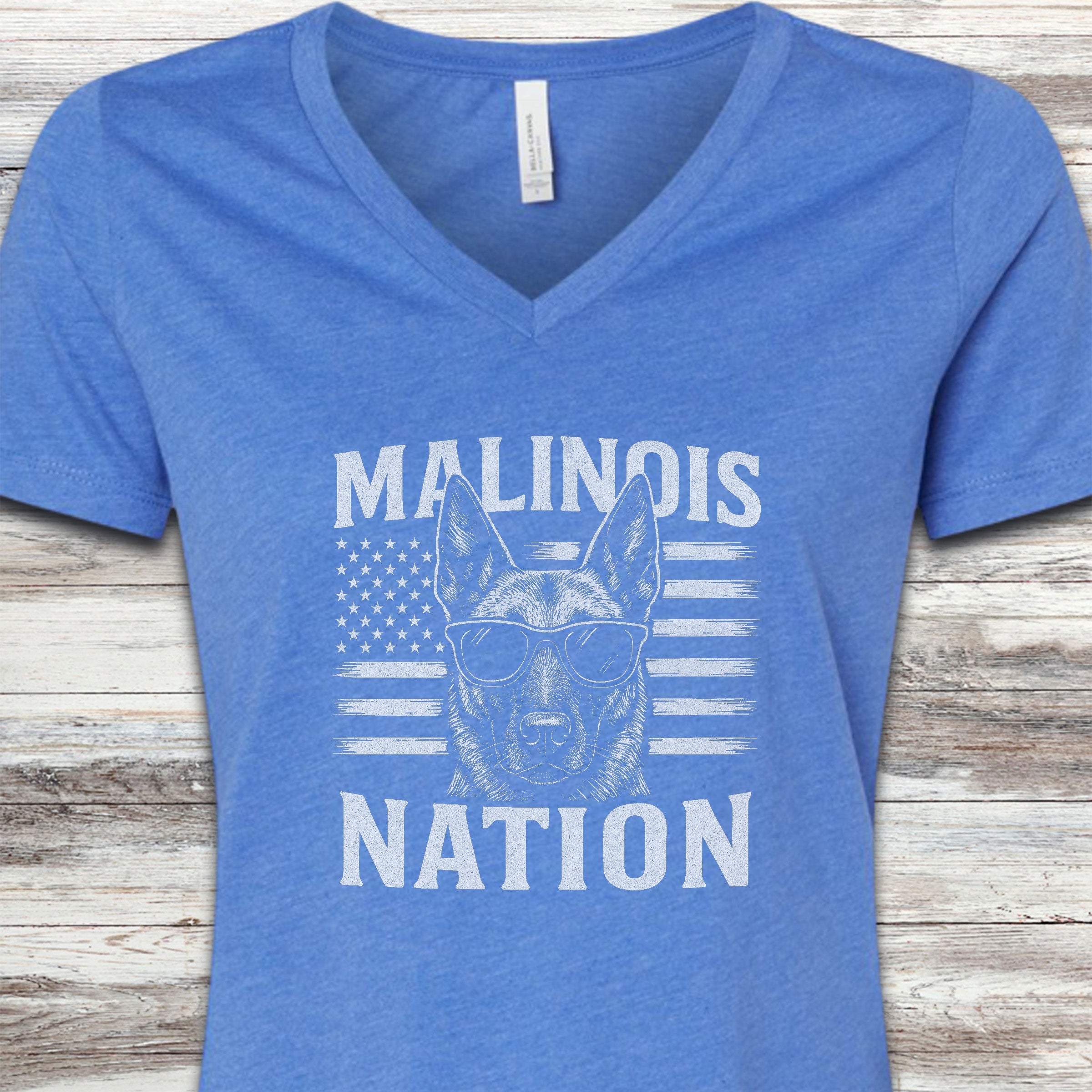 Belgian Malinois Nation V-Neck Tee - Heather True Royal