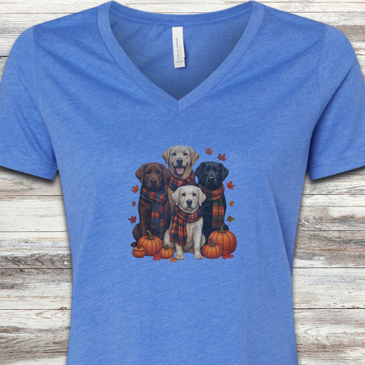 Labrador Retriever Fall V-Neck Tee - Heather True Royal