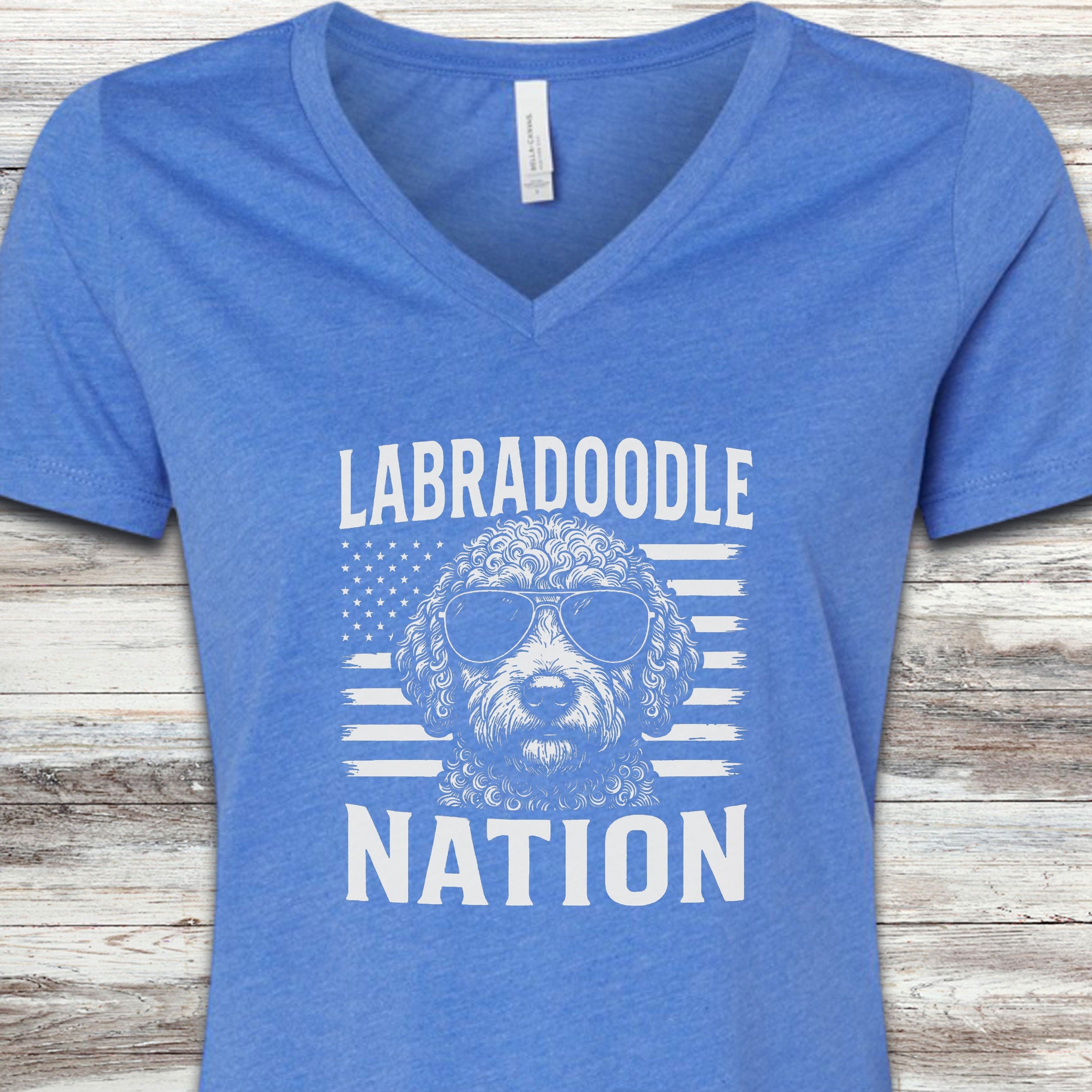 Labradoodle Nation V-Neck Tee - Heather True Royal