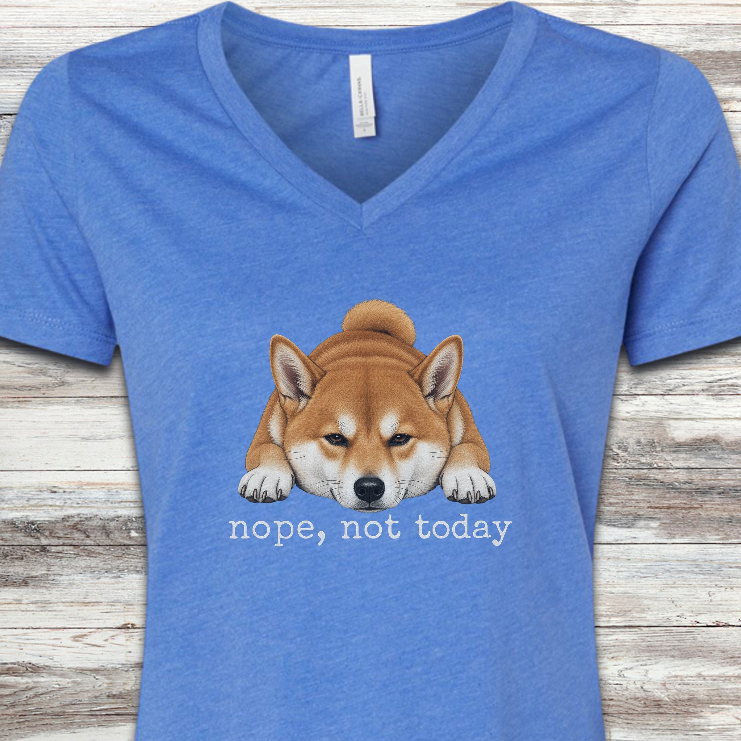 Shiba Inu Nope V-Neck Tee - Heather True Royal