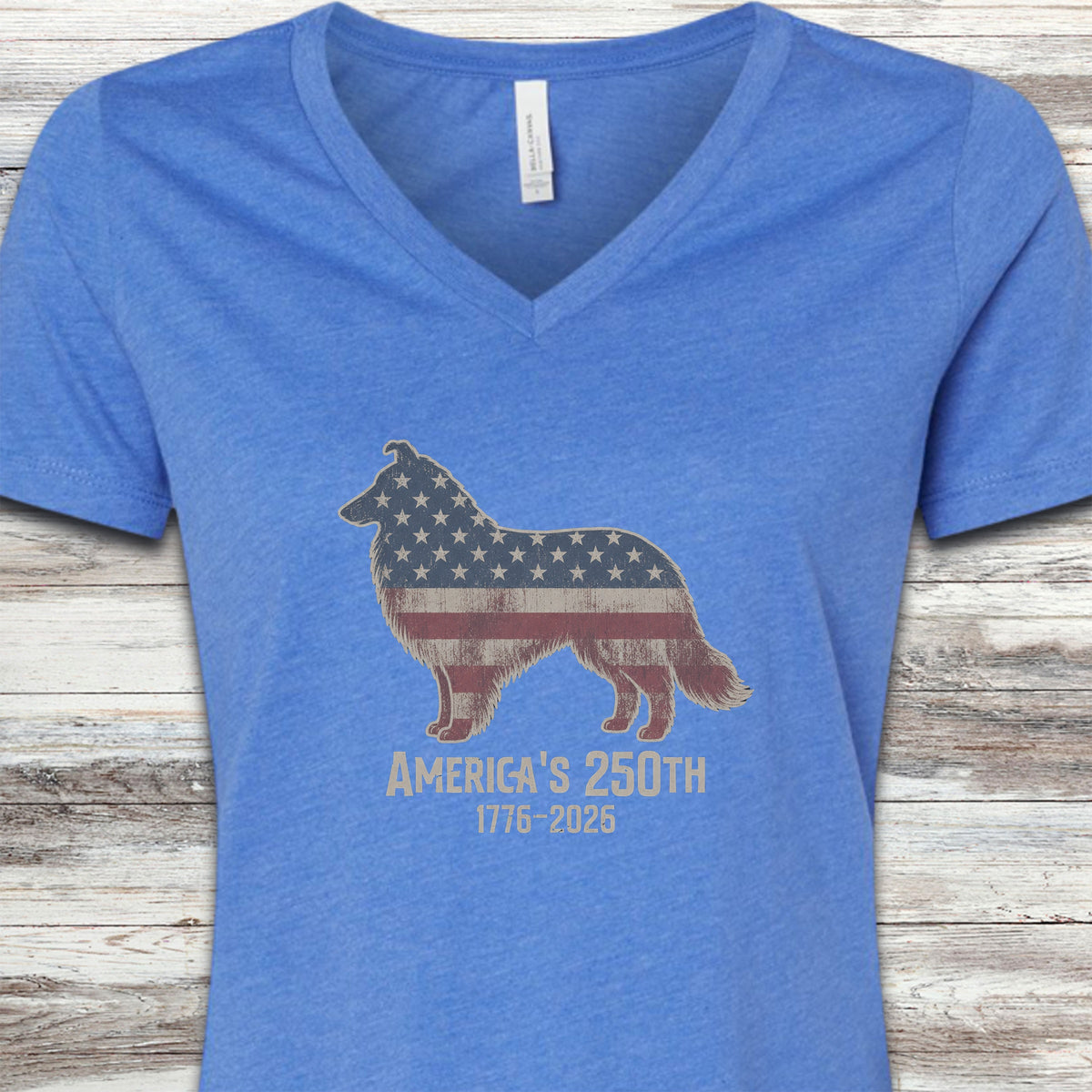 Rough Collie 250 V-Neck Tee - Heather True Royal