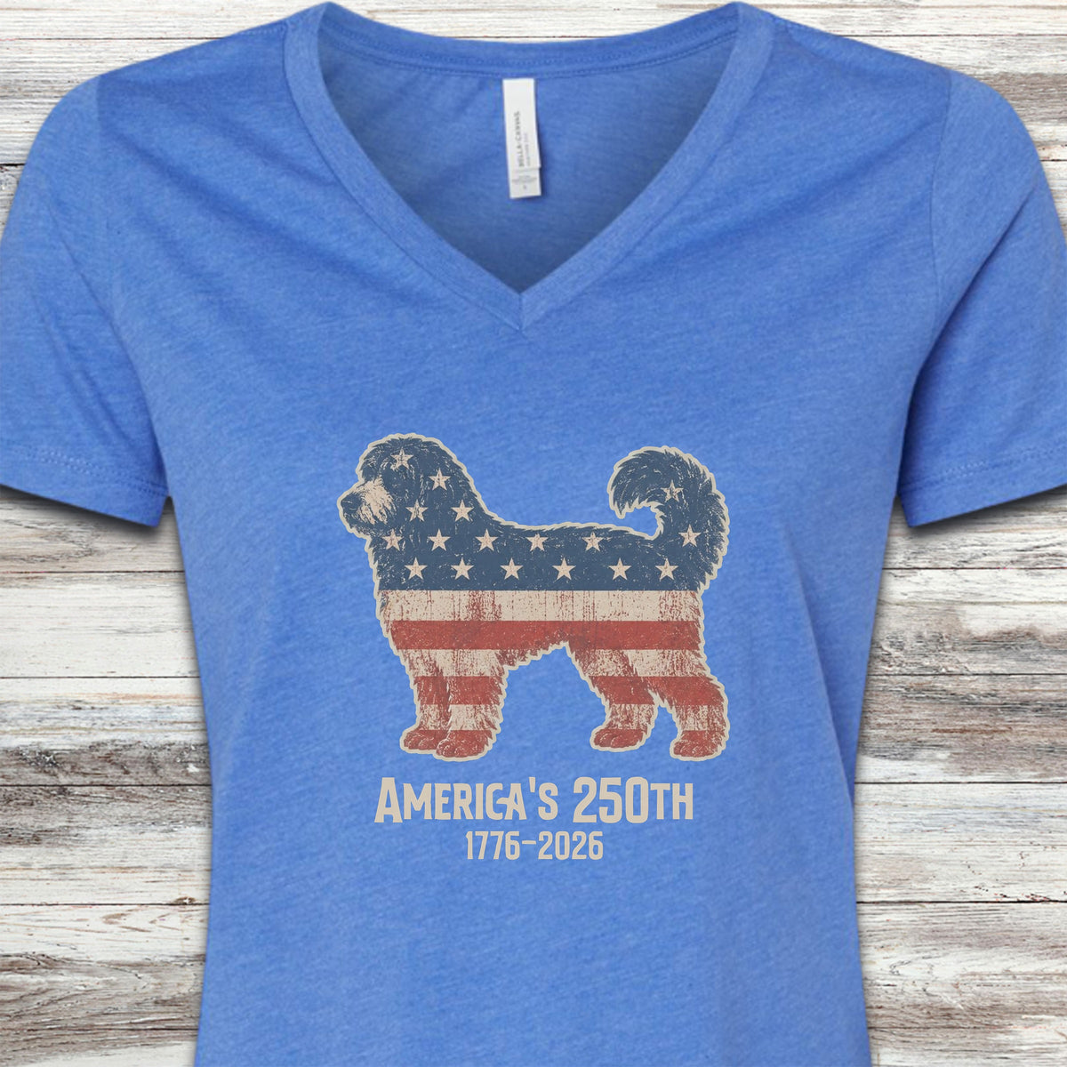 Bernedoodle 250 V-Neck Tee - Heather True Royal