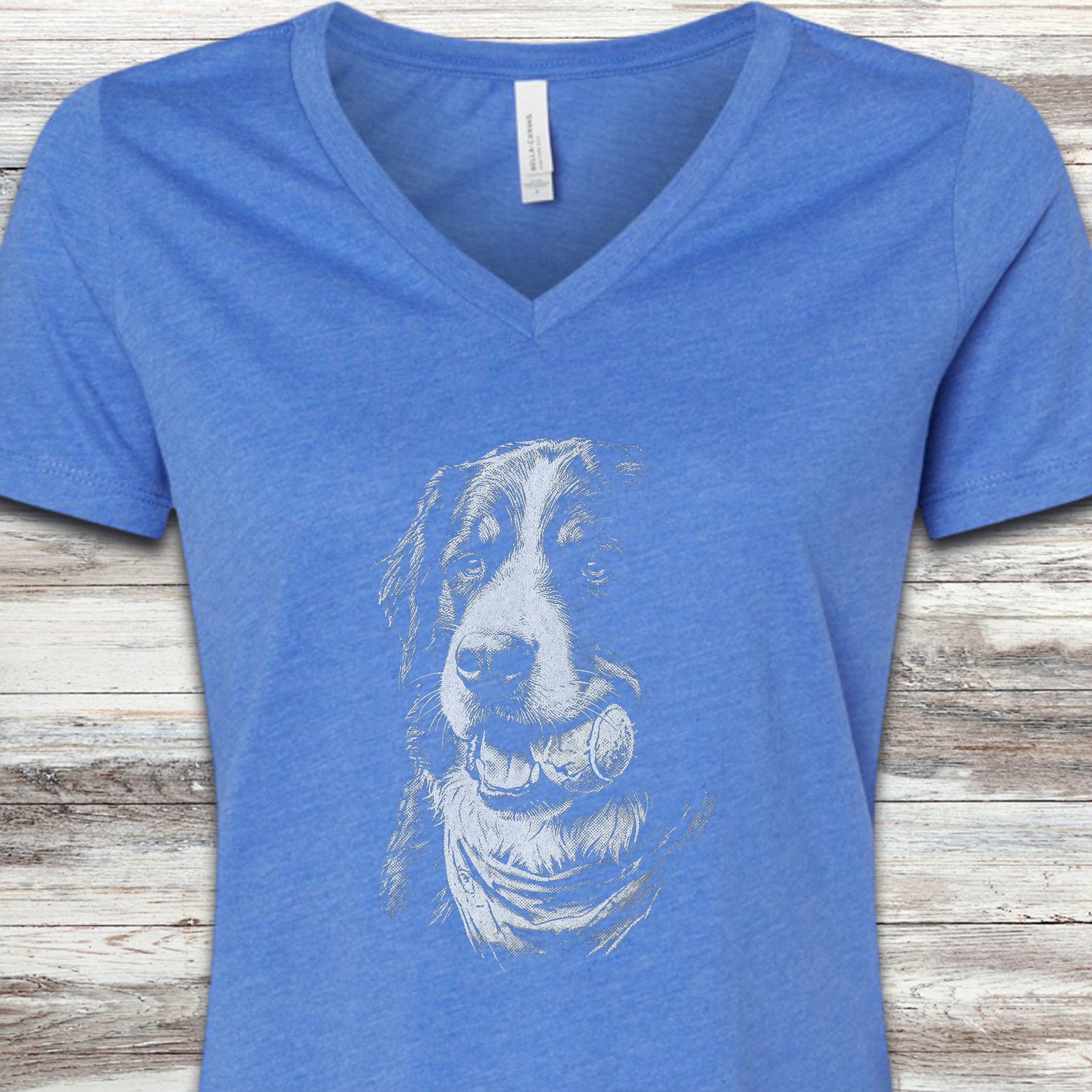 Bernese Mountain Dog Play Ball V-Neck Tee - Heather True Royal