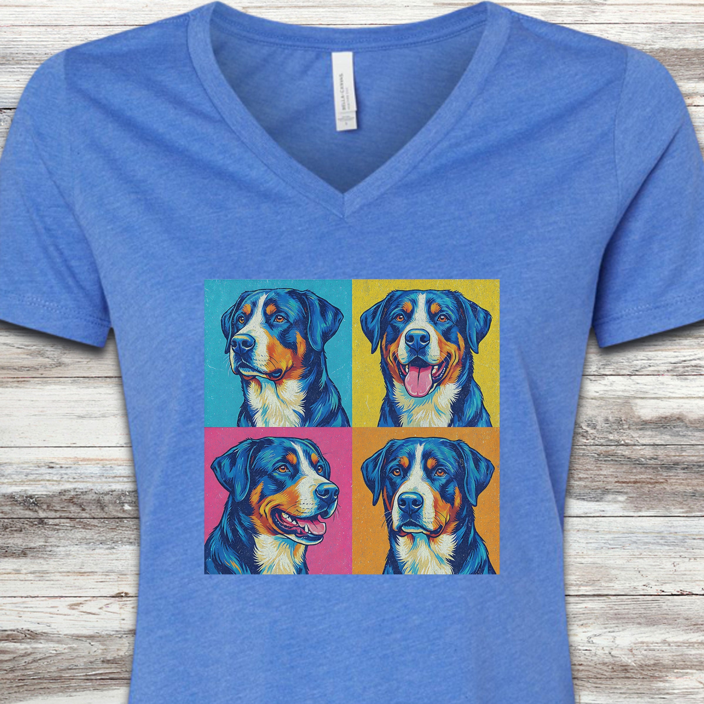 Swiss Mountain Dog Pop Art V-Neck Tee - Heather True Royal