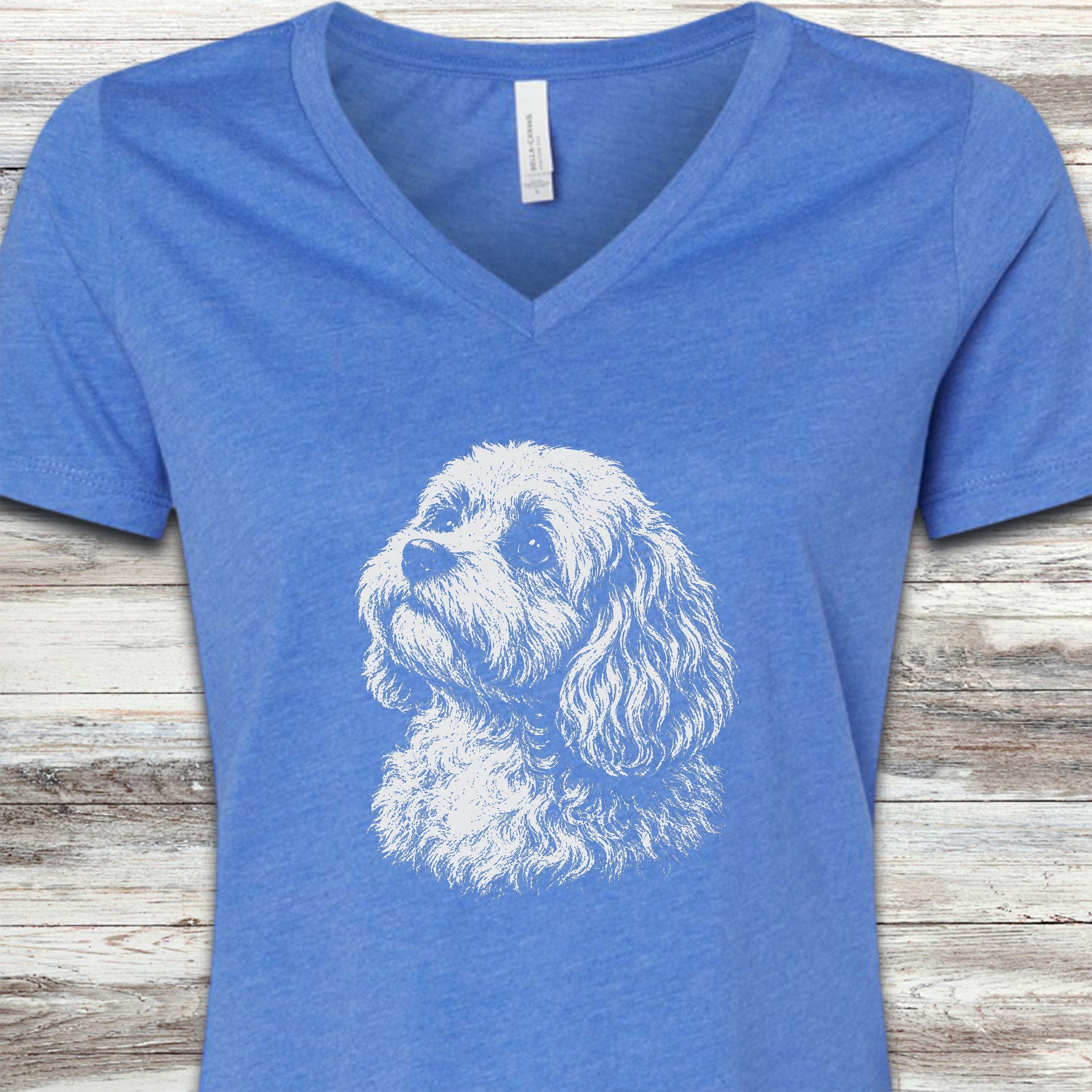 Cavapoo Loyalty V-Neck Tee - Heather True Royal