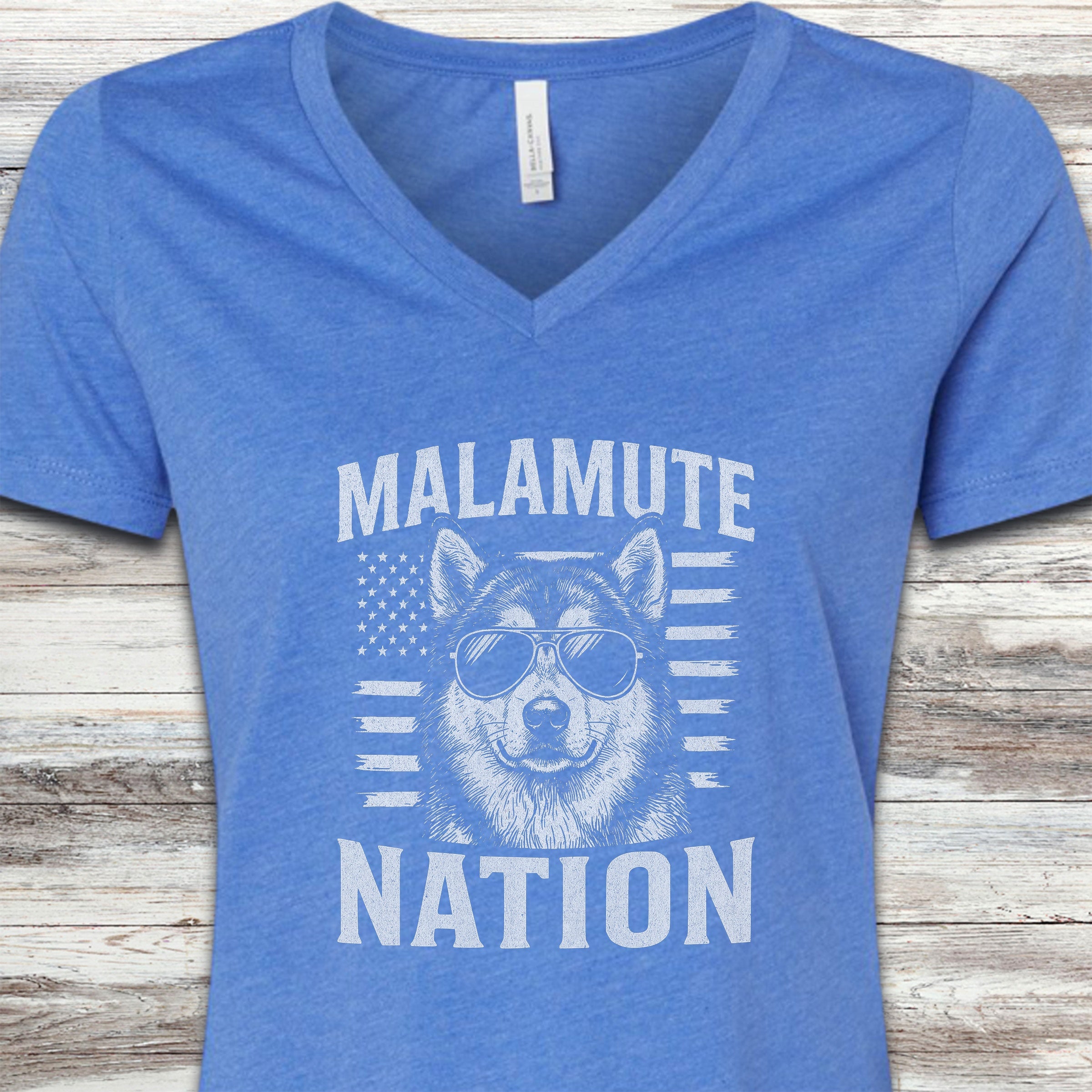Malamute Nation V-Neck Tee - Heather True Royal