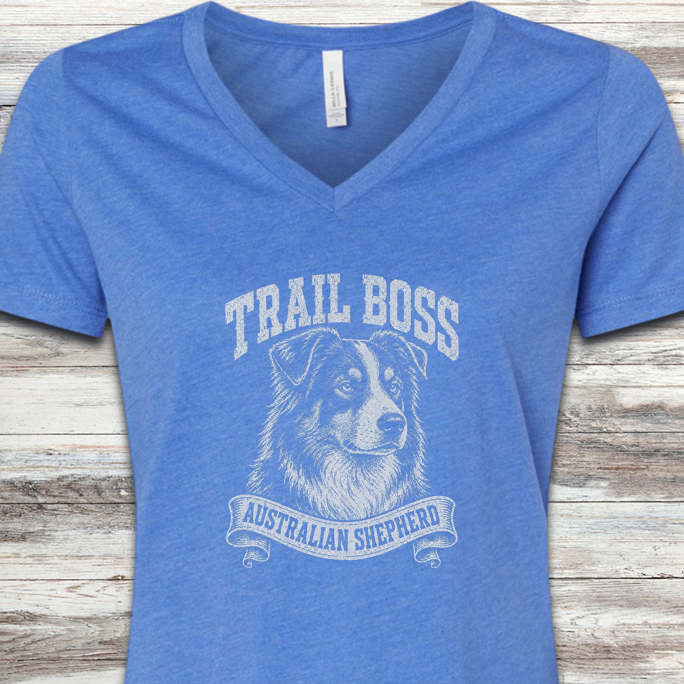 Australian Shepherd Trail Boss V-Neck Tee - Heather True Royal